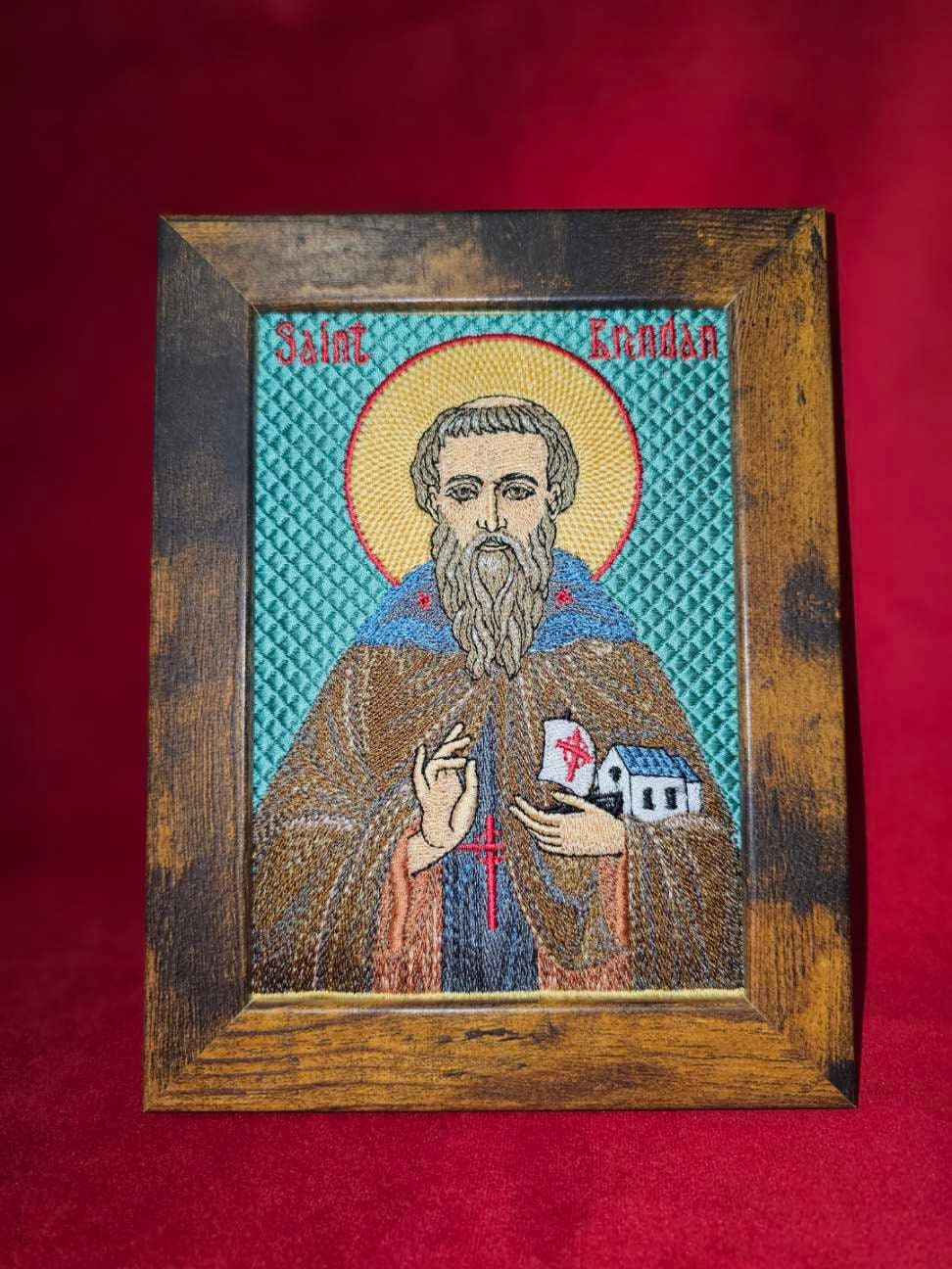 5x7 St. Brendan The Navigator Byzantine Orthodox Christian Icon, Machine Embroidered