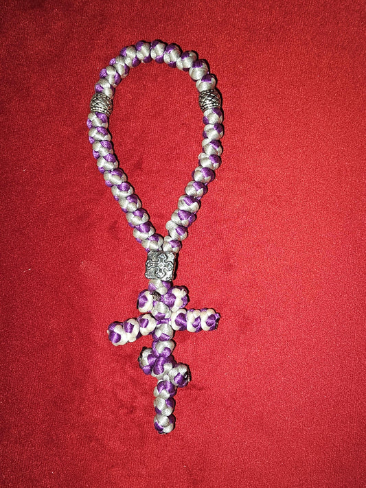 30 Knot Purple and White Orthodox Prayer Rope Komboskini-Brojanica~Chotki