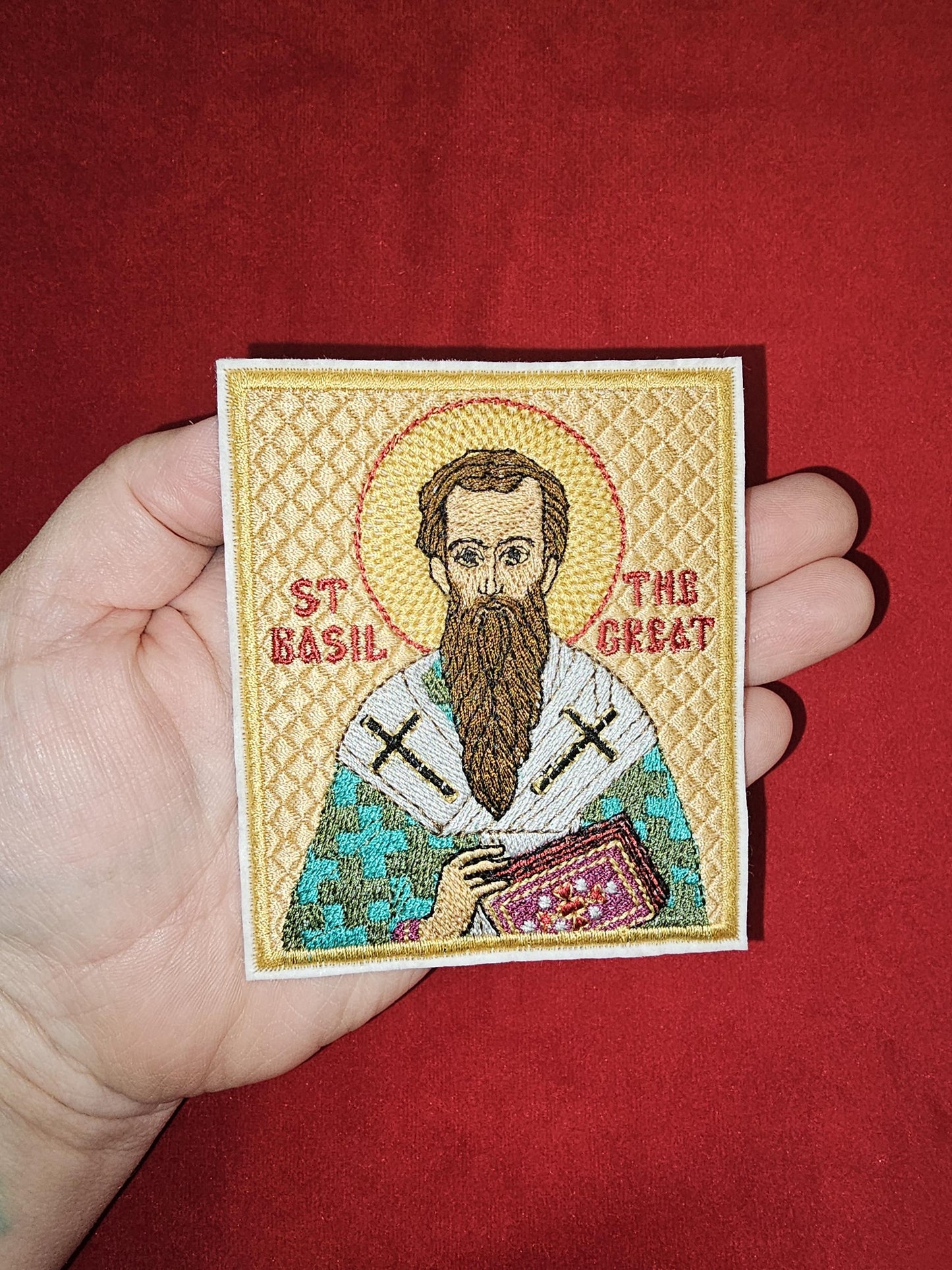 3.35x3.94" Saint Basil The Great Orthodox Embroidered Pocket Icon