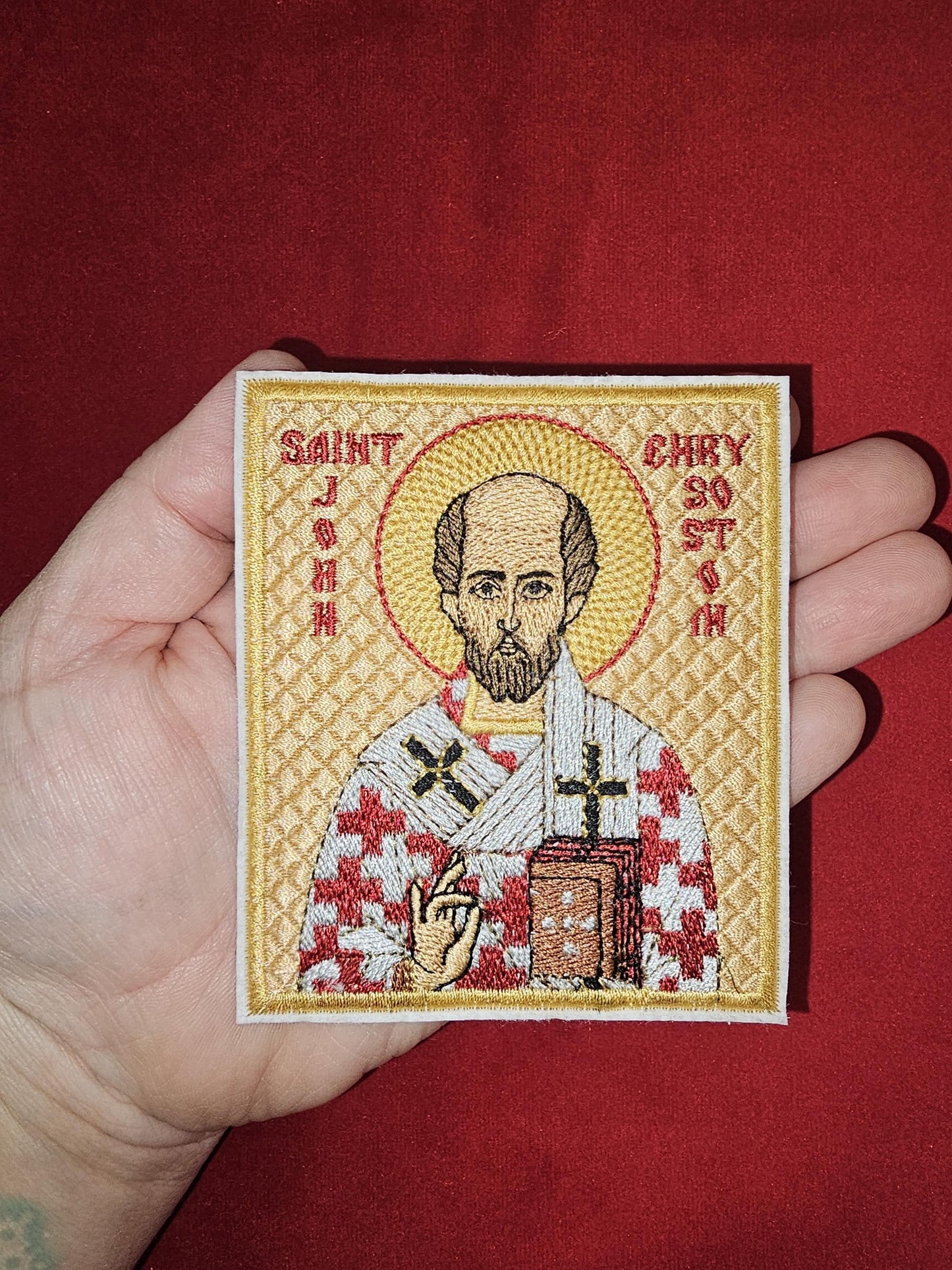 3.35x3.94" Saint John Chyrsostom Orthodox Embroidered Pocket Icon