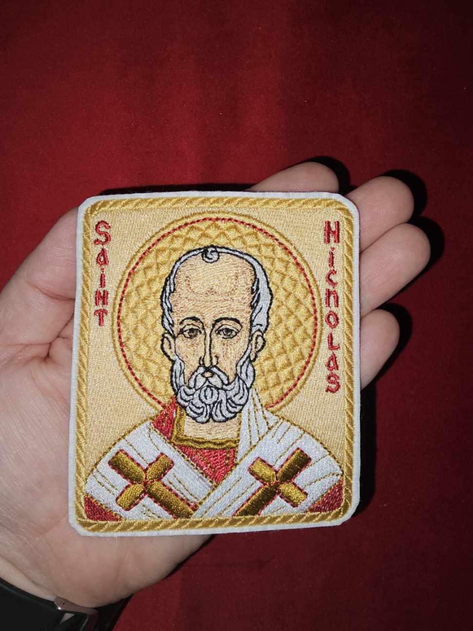 Saint Nicholas Pocket Icon or Patch, Byzantime Orthodox Christian Icon 3.35x 3.93 inches