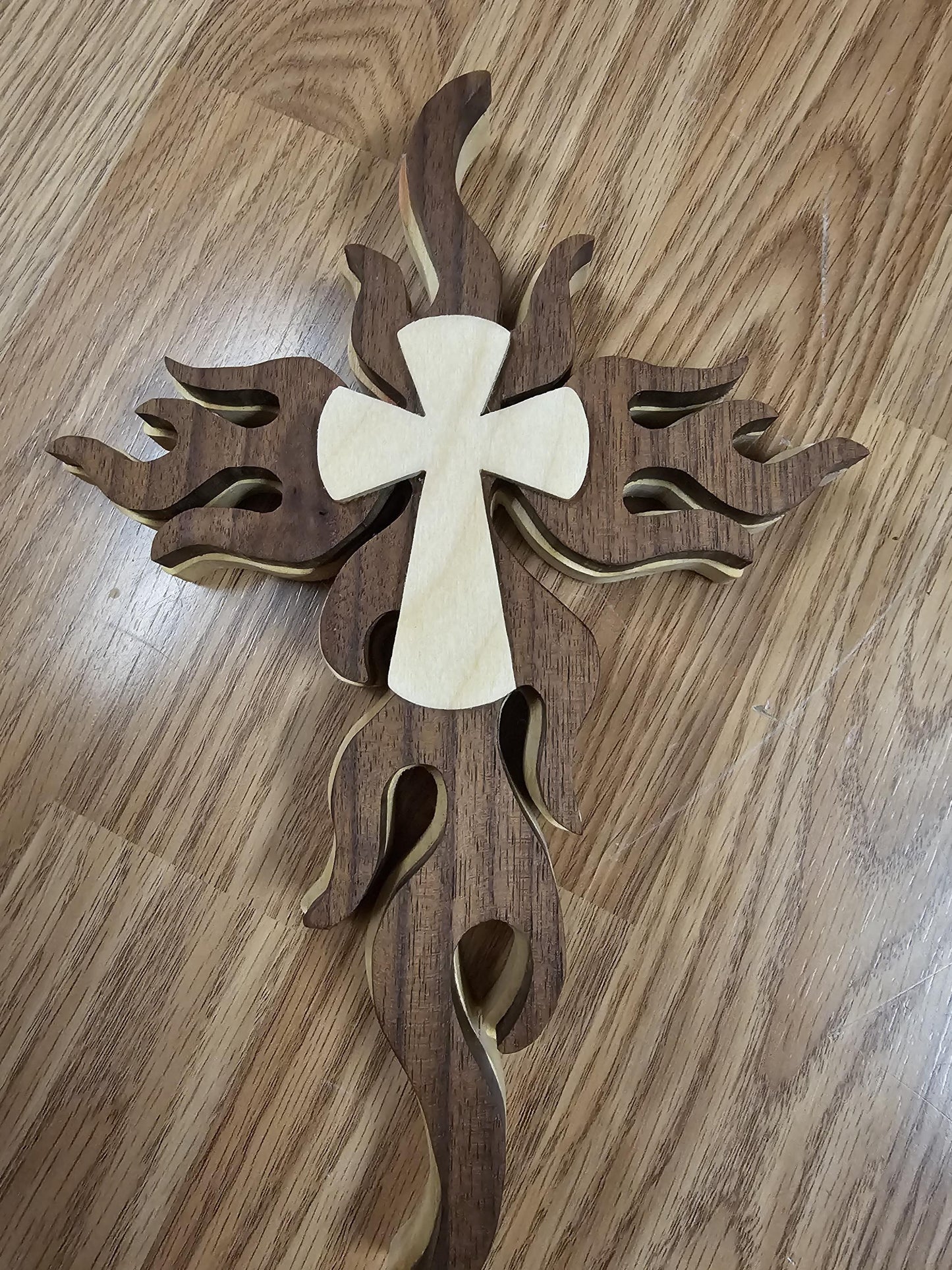 Wooden Scroll Sawed Flaming Wall Cross