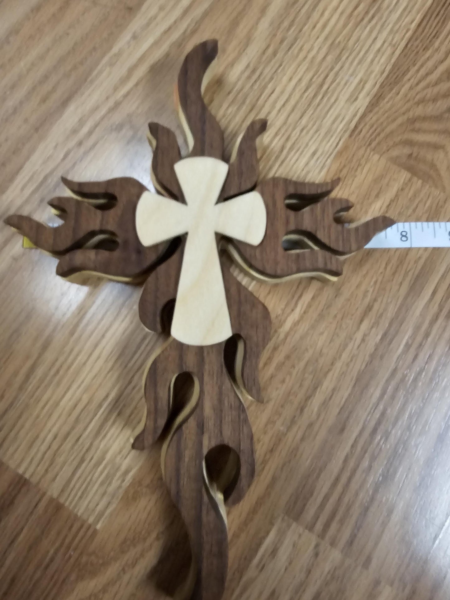 Wooden Scroll Sawed Flaming Wall Cross