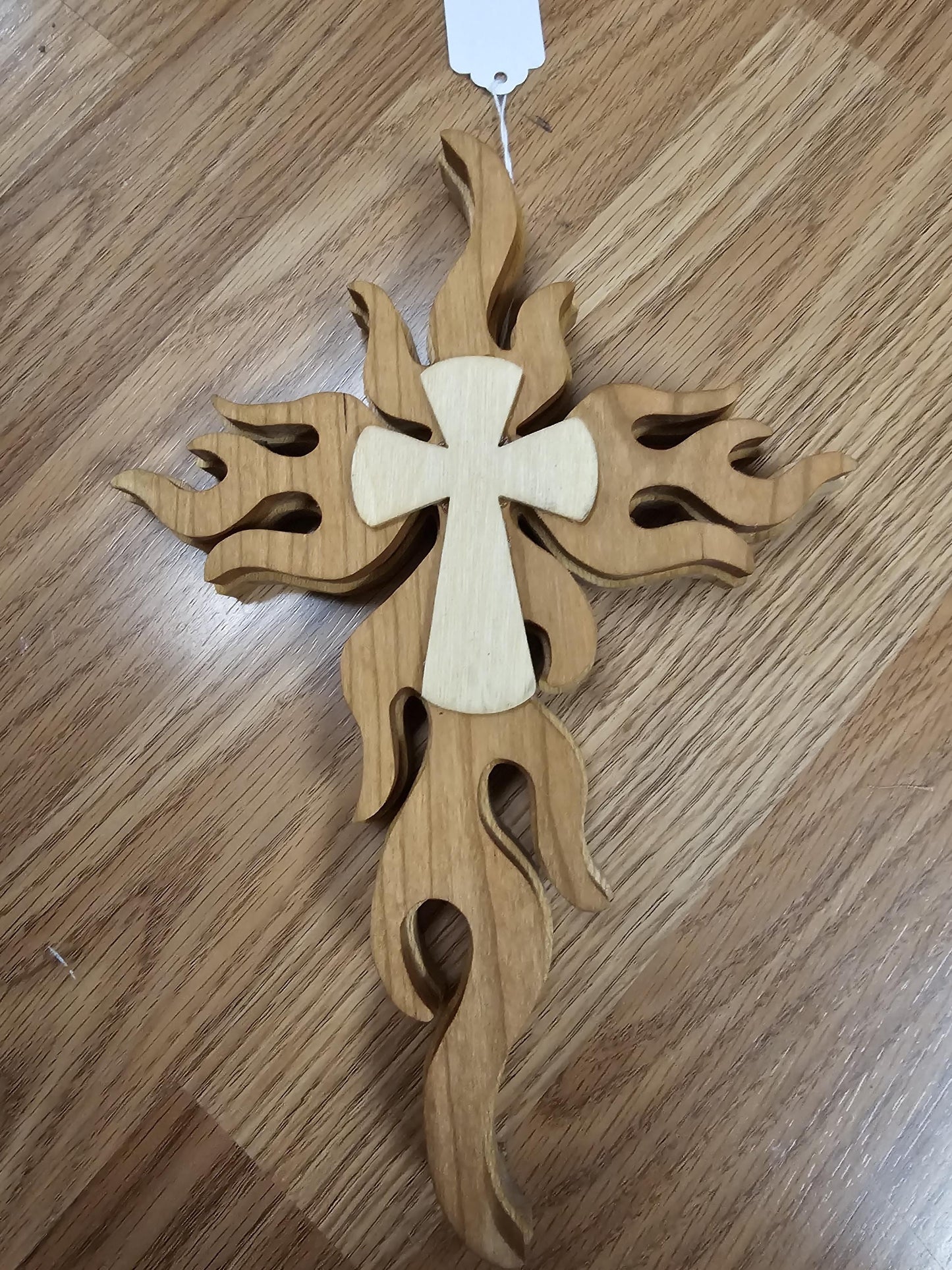 Wooden Scroll Sawed Flaming Wall Cross