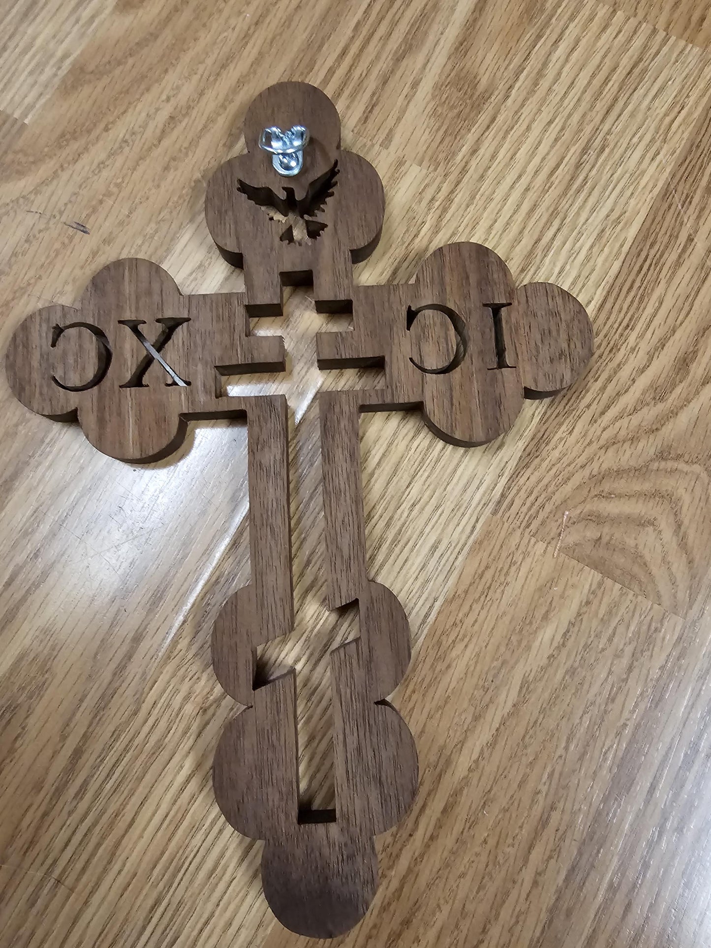Wooden Scroll Sawed Walnut Orthodox Wall Cross