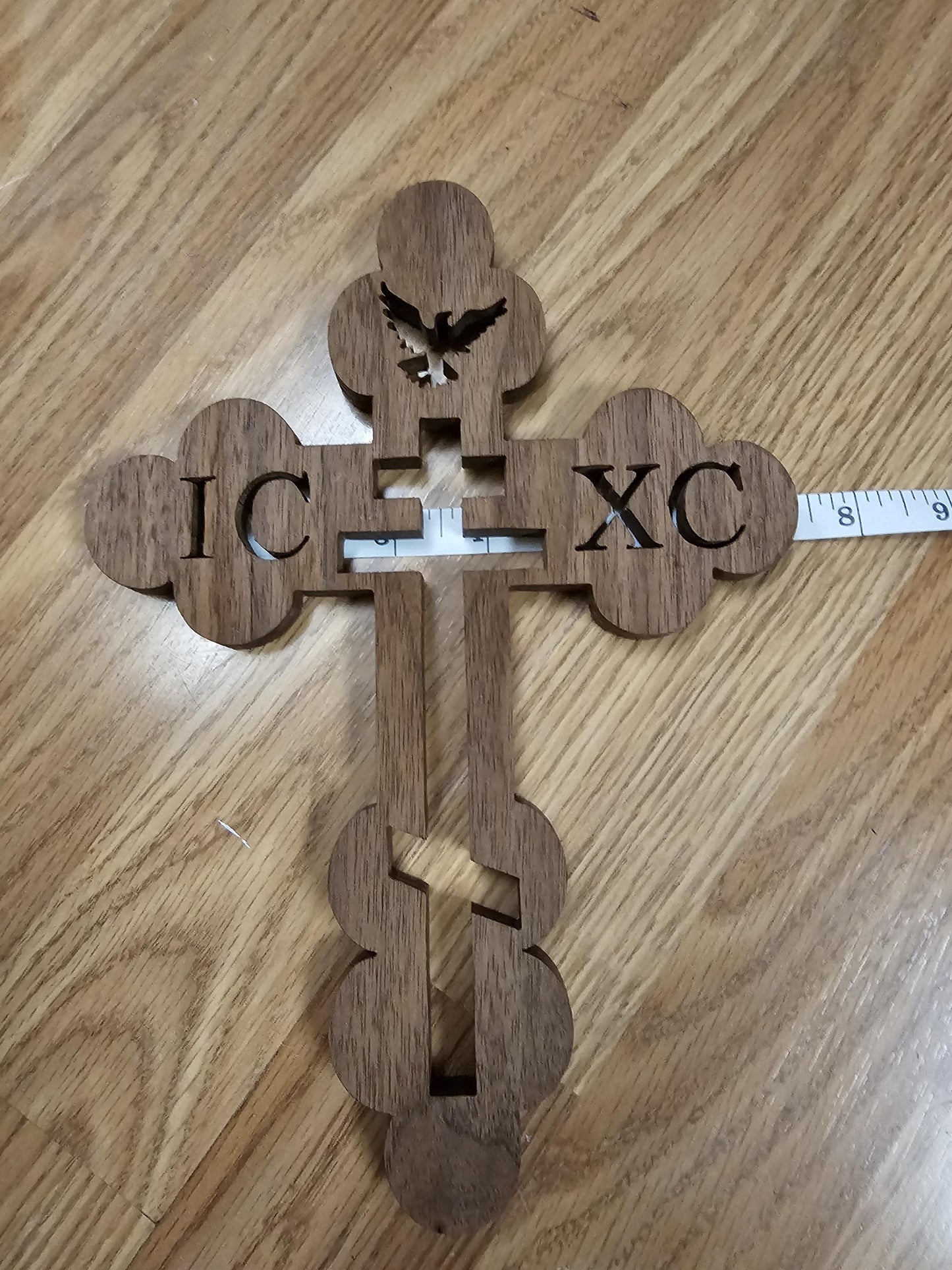 Wooden Scroll Sawed Walnut Orthodox Wall Cross