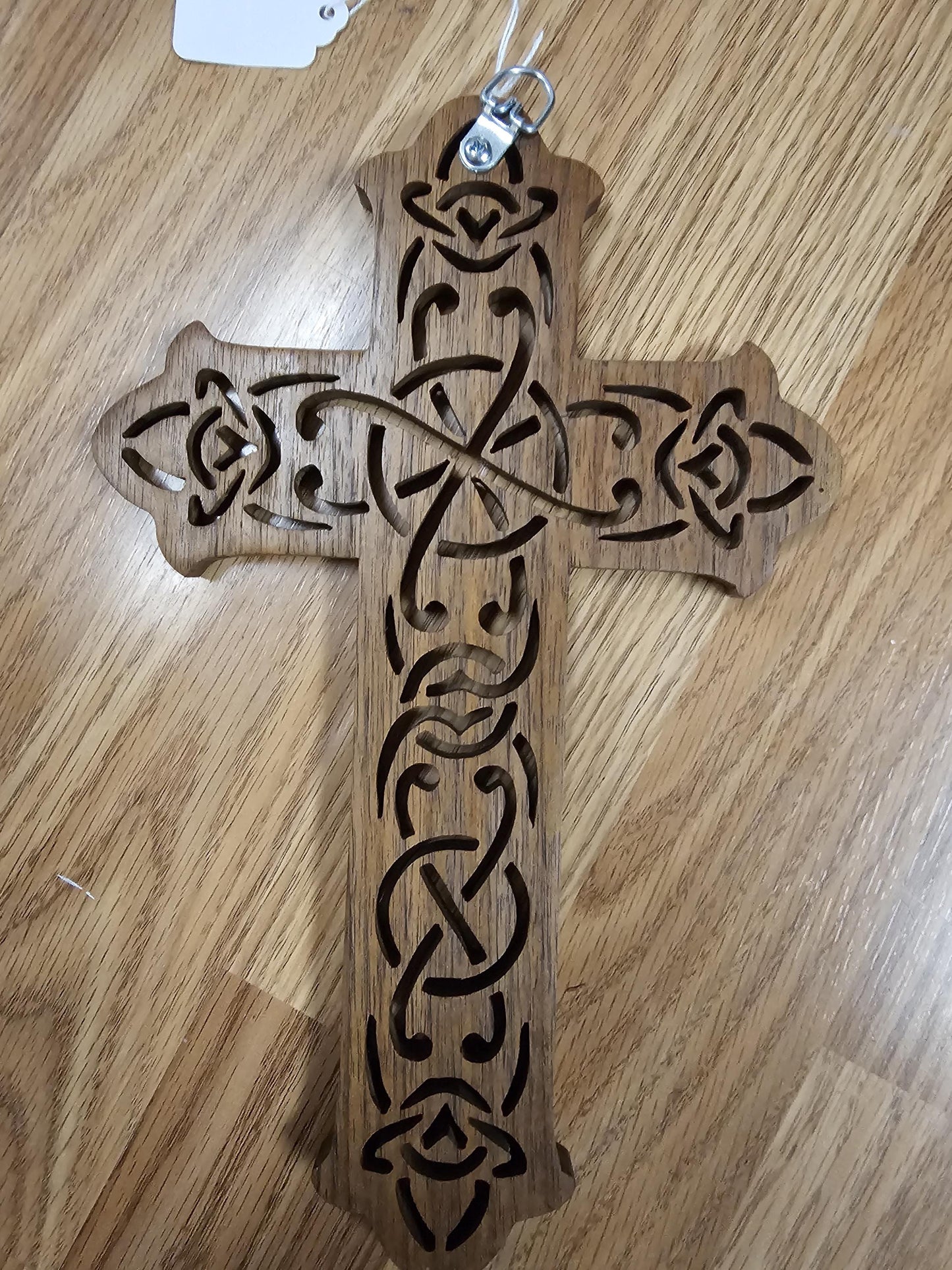 Wooden Scroll Sawed Walnut Celtic Wall Cross