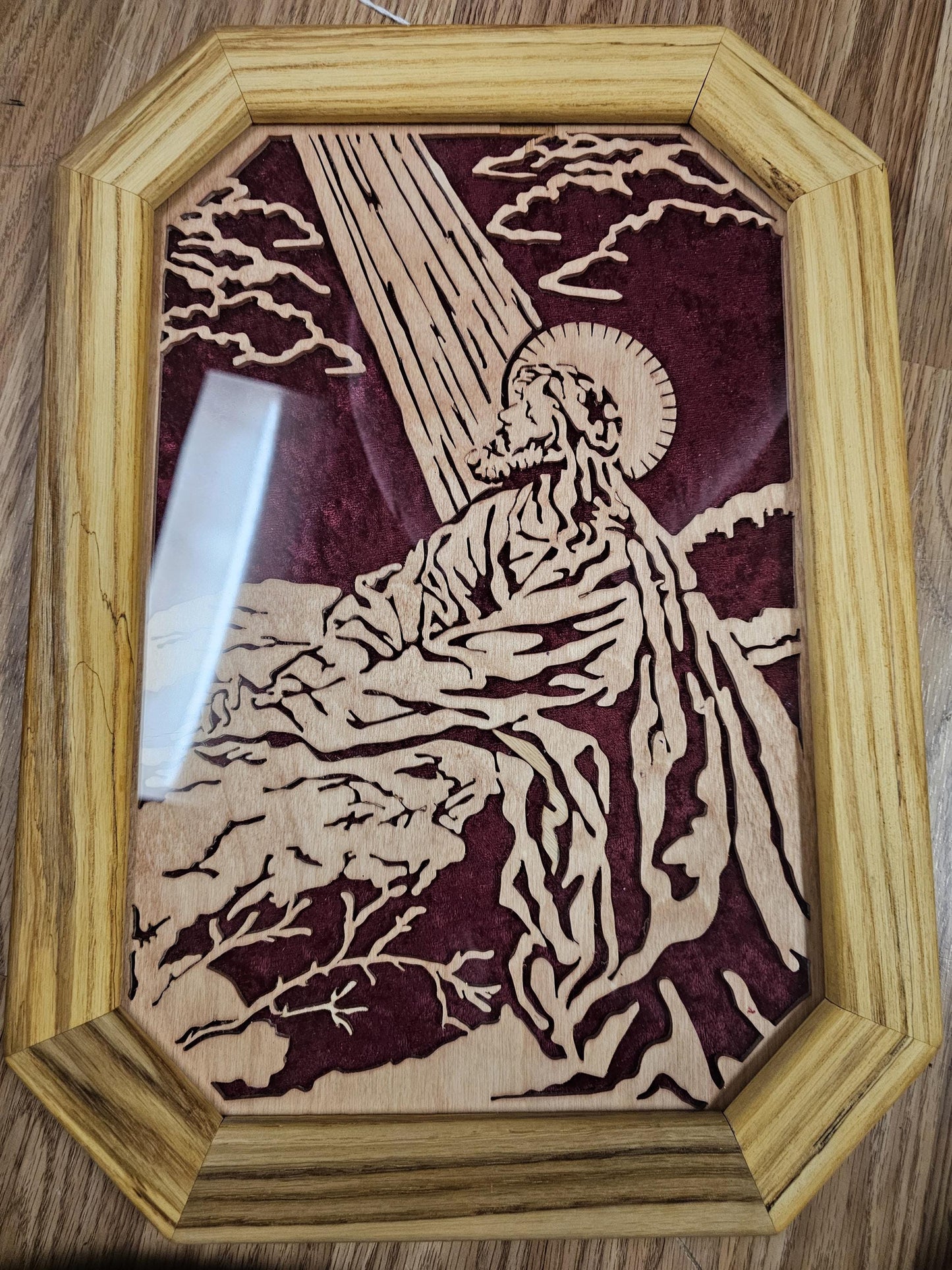 Wooden Scroll Sawn Jesus Christ in the Garden of Gethsemane Scene