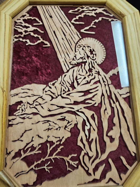 Wooden Scroll Sawn Jesus Christ in the Garden of Gethsemane Scene