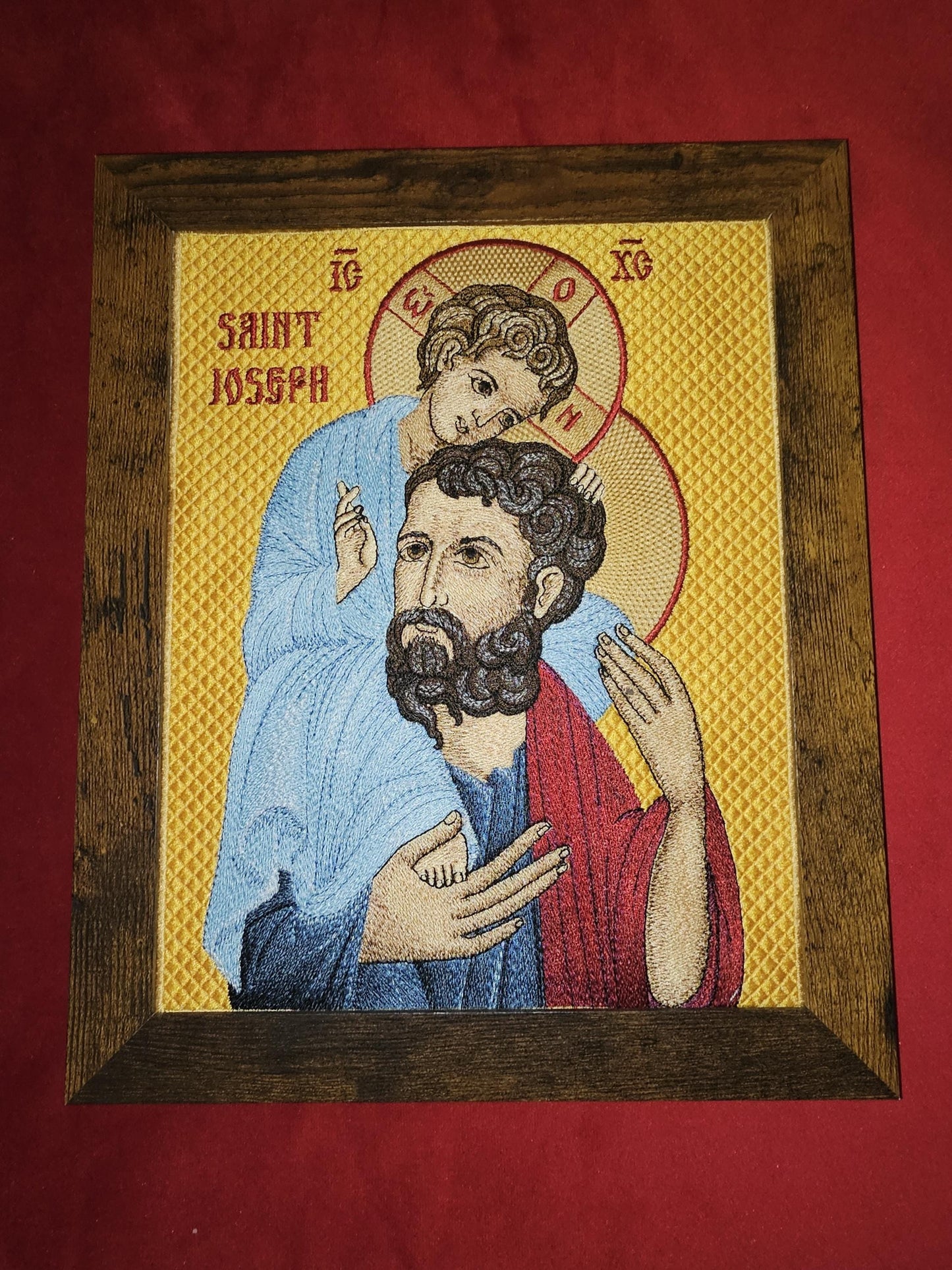 Saint Joseph Carrying Jesus - 8x10 Embroidered Orthodox Christian Icon