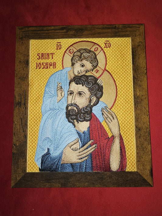 Saint Joseph Carrying Jesus - 8x10 Embroidered Orthodox Christian Icon