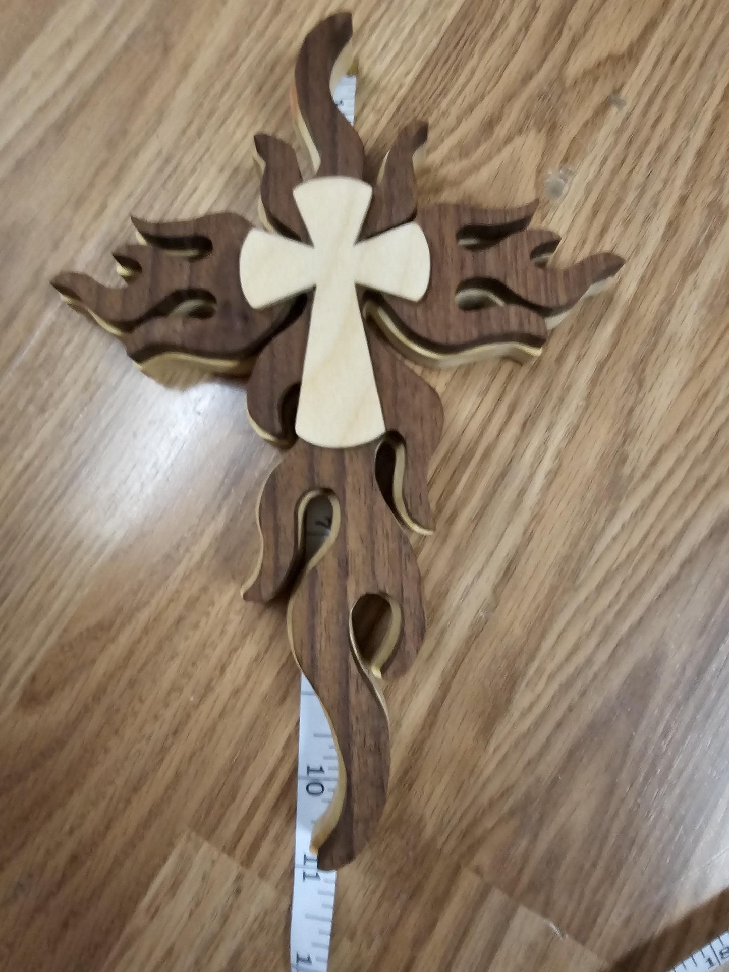 Wooden Scroll Sawed Flaming Wall Cross