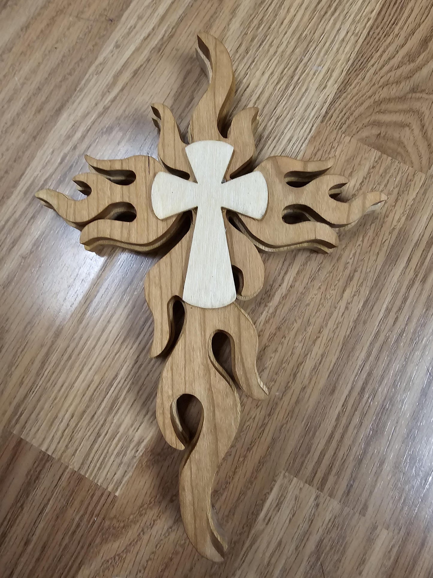 Wooden Scroll Sawed Flaming Wall Cross