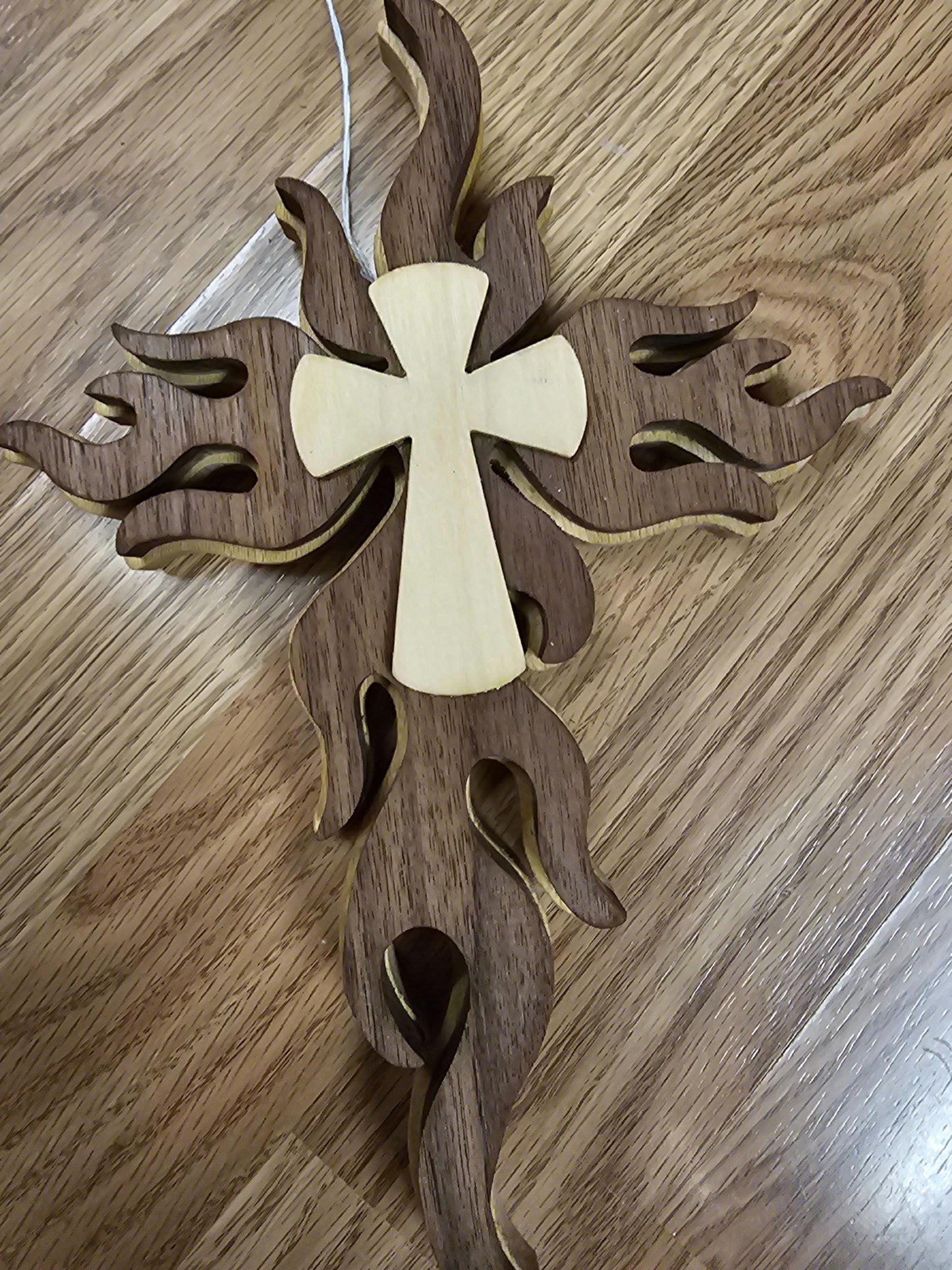 Wooden Scroll Sawed Flaming Wall Cross