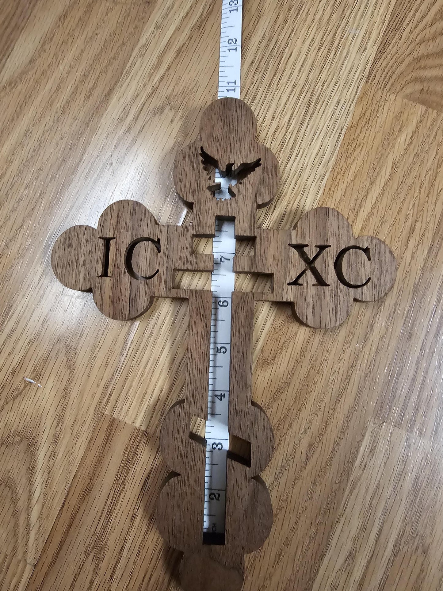 Wooden Scroll Sawed Walnut Orthodox Wall Cross