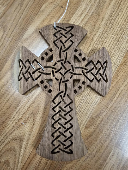 Wooden Scroll Sawed Walnut Celtic Wall Cross