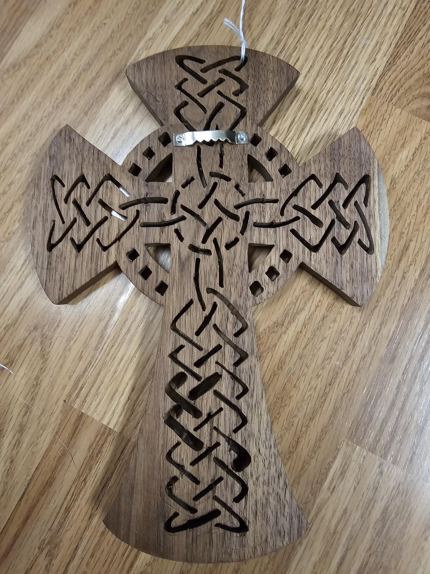 Wooden Scroll Sawed Walnut Celtic Wall Cross