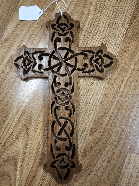 Wooden Scroll Sawed Walnut Celtic Wall Cross