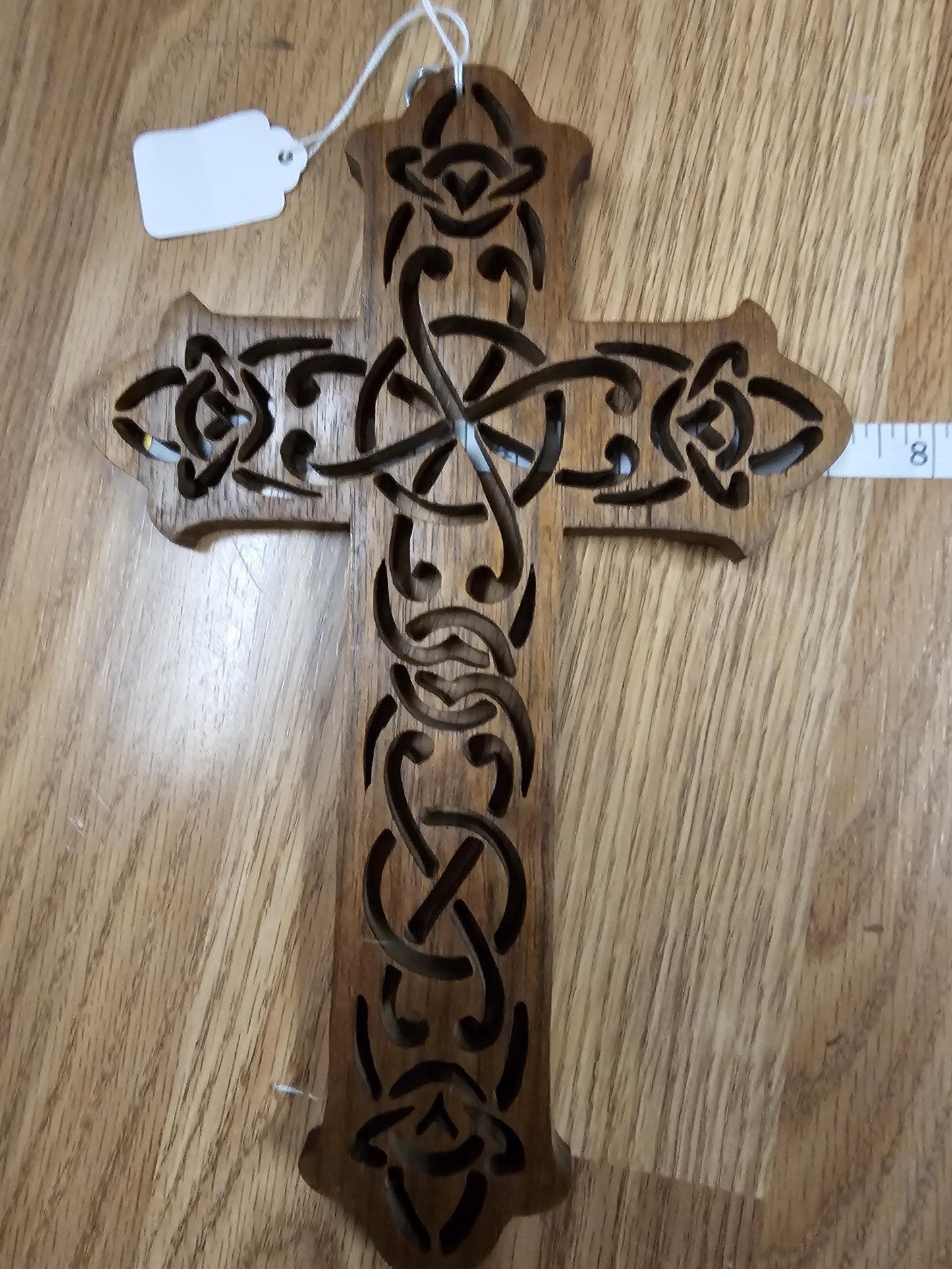 Wooden Scroll Sawed Walnut Celtic Wall Cross