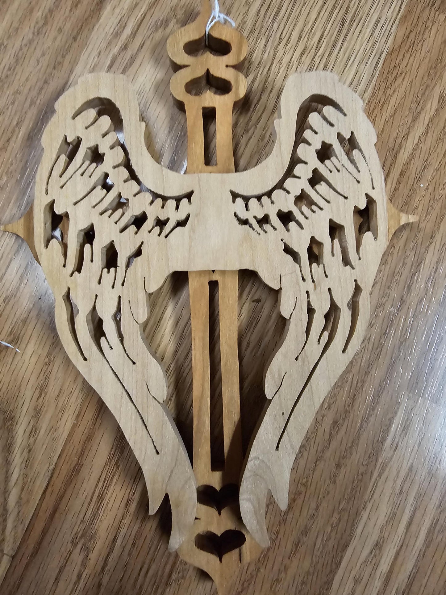 Wooden Scroll Sawn Angel Wings Wall Cross