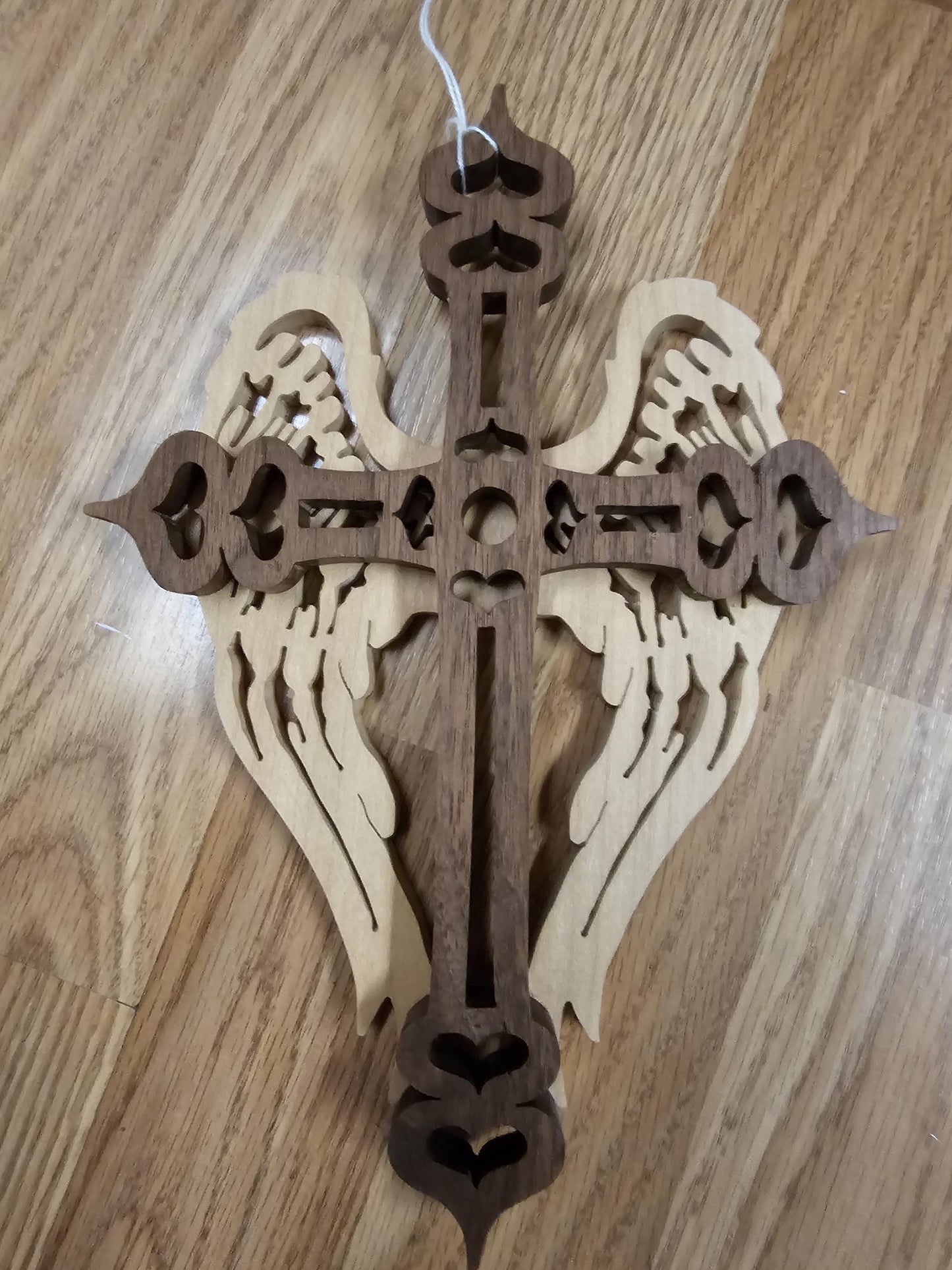Wooden Scroll Sawn Angel Wings Wall Cross