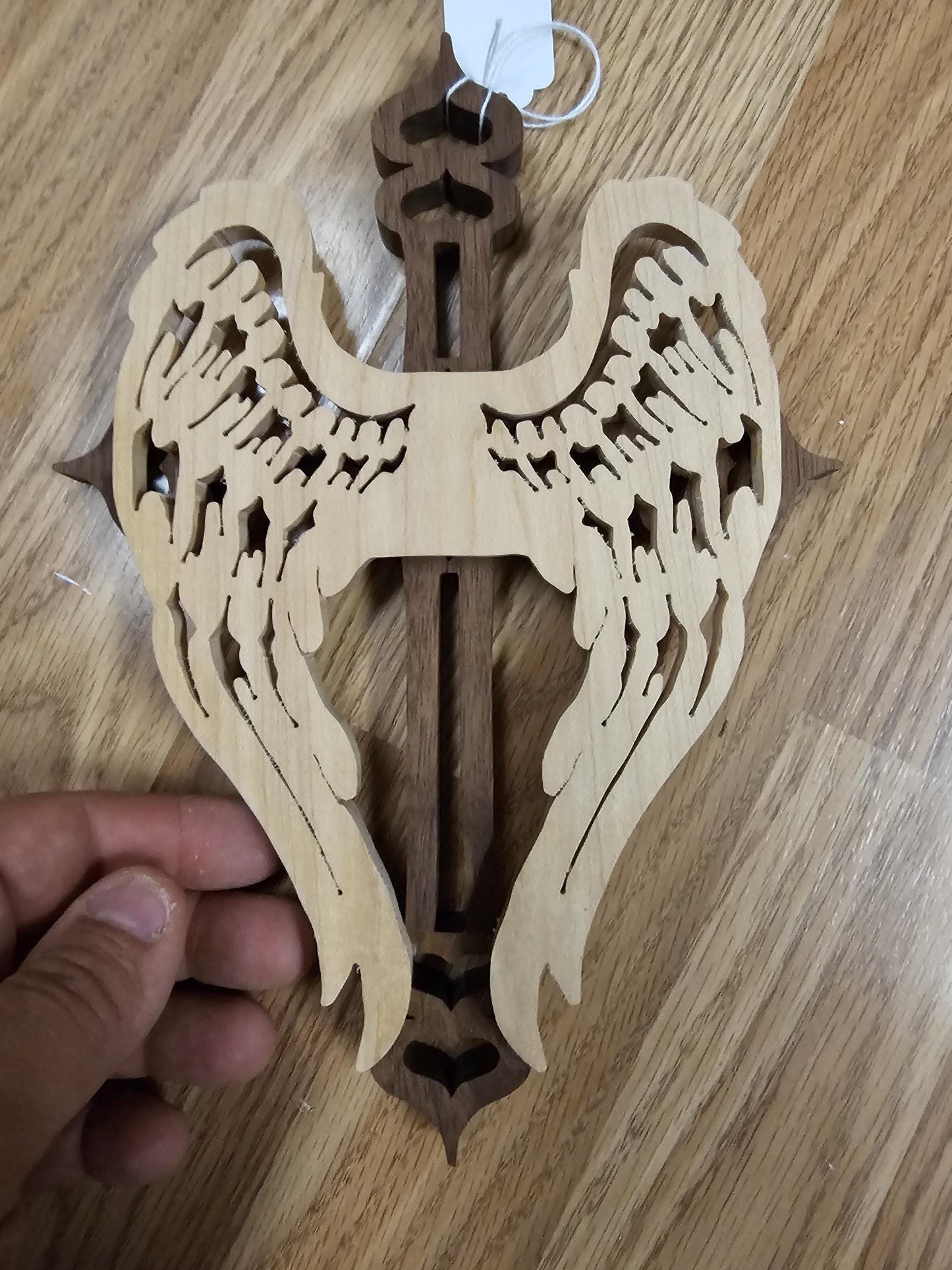 Wooden Scroll Sawn Angel Wings Wall Cross