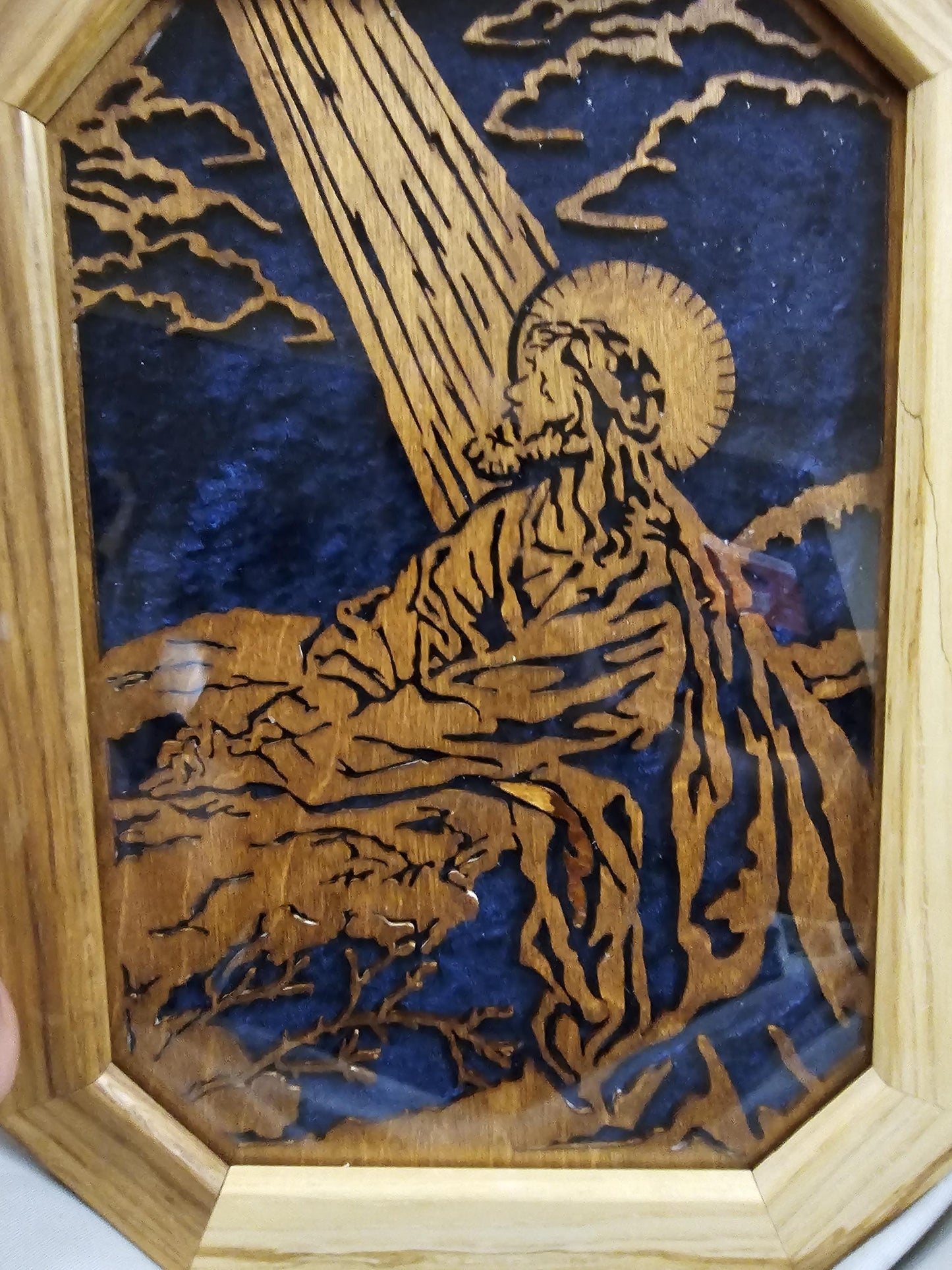 Wooden Scroll Sawn Jesus Christ in the Garden of Gethsemane Scene