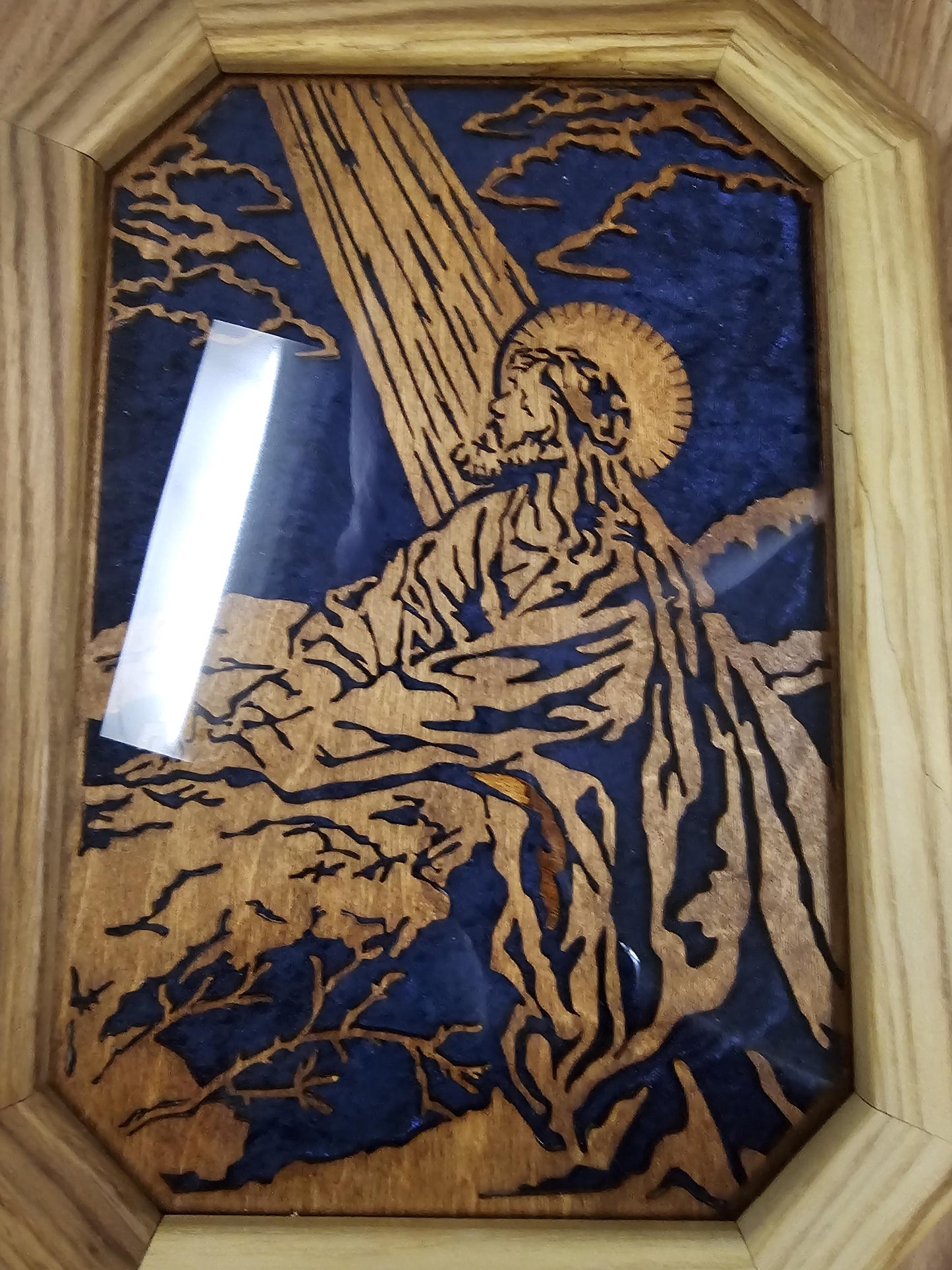 Wooden Scroll Sawn Jesus Christ in the Garden of Gethsemane Scene