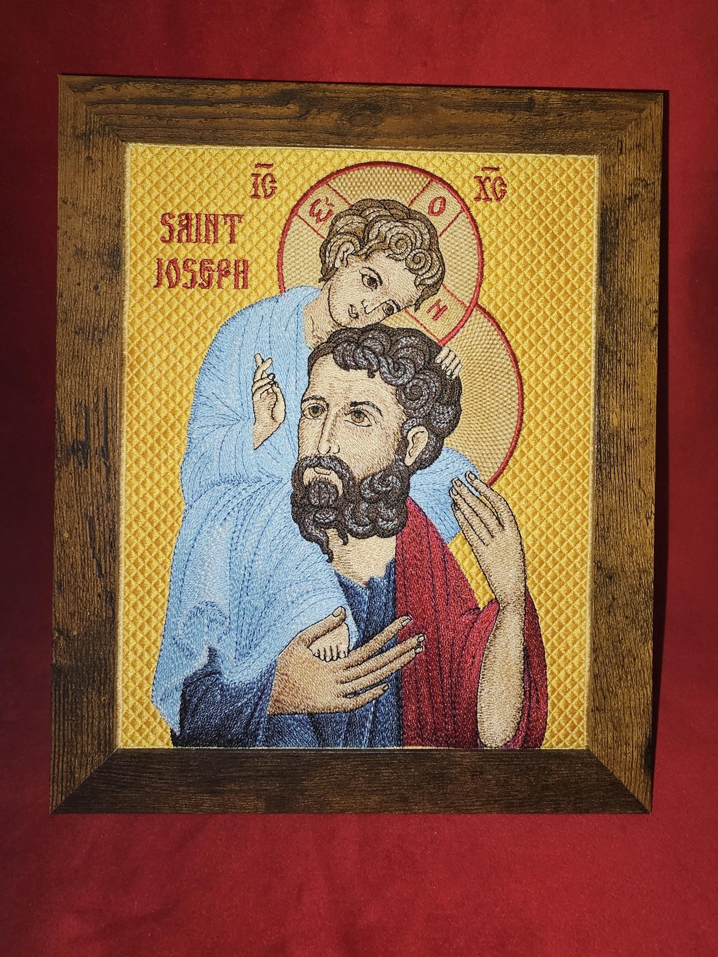 Saint Joseph Carrying Jesus - 8x10 Embroidered Orthodox Christian Icon