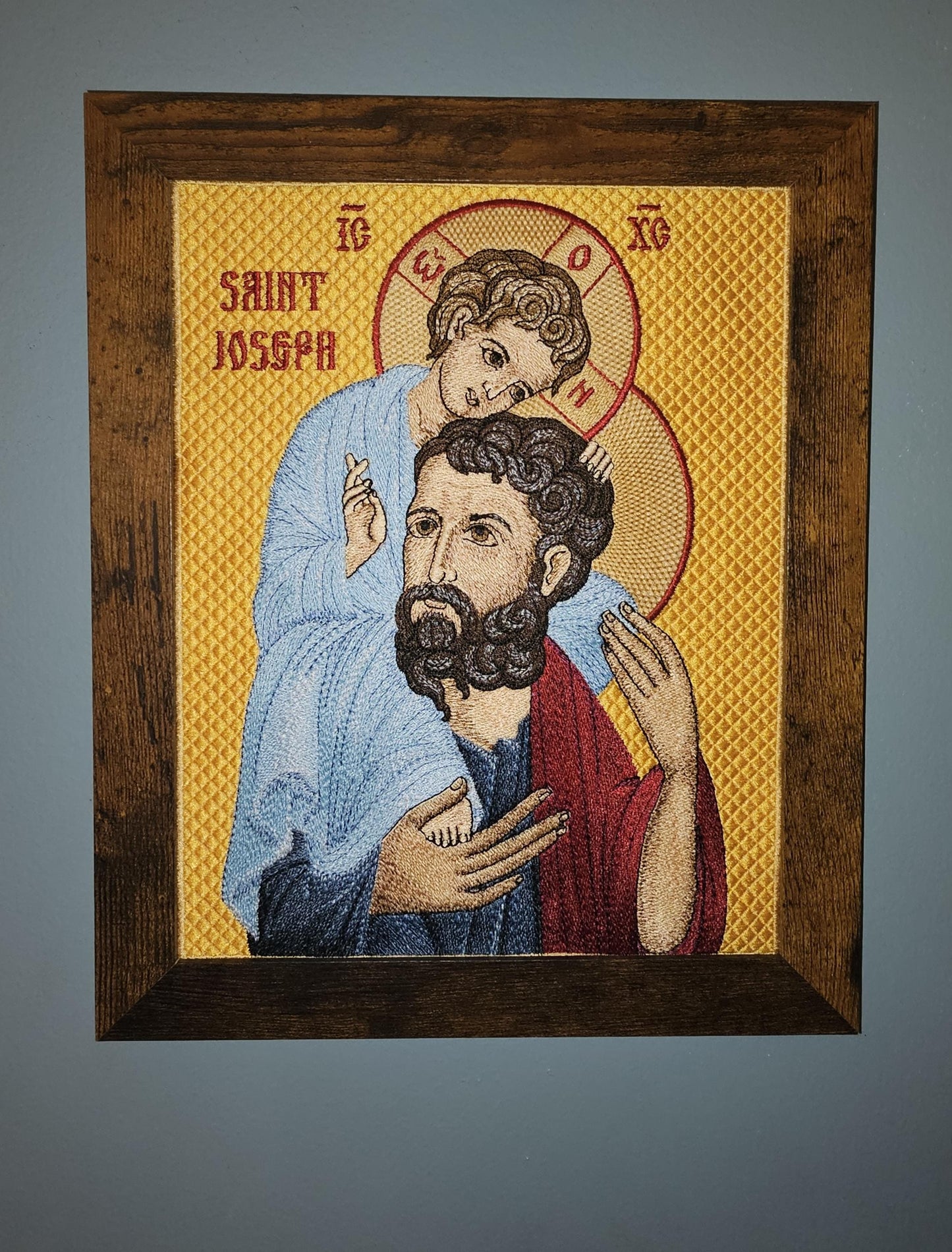 Saint Joseph Carrying Jesus - 8x10 Embroidered Orthodox Christian Icon