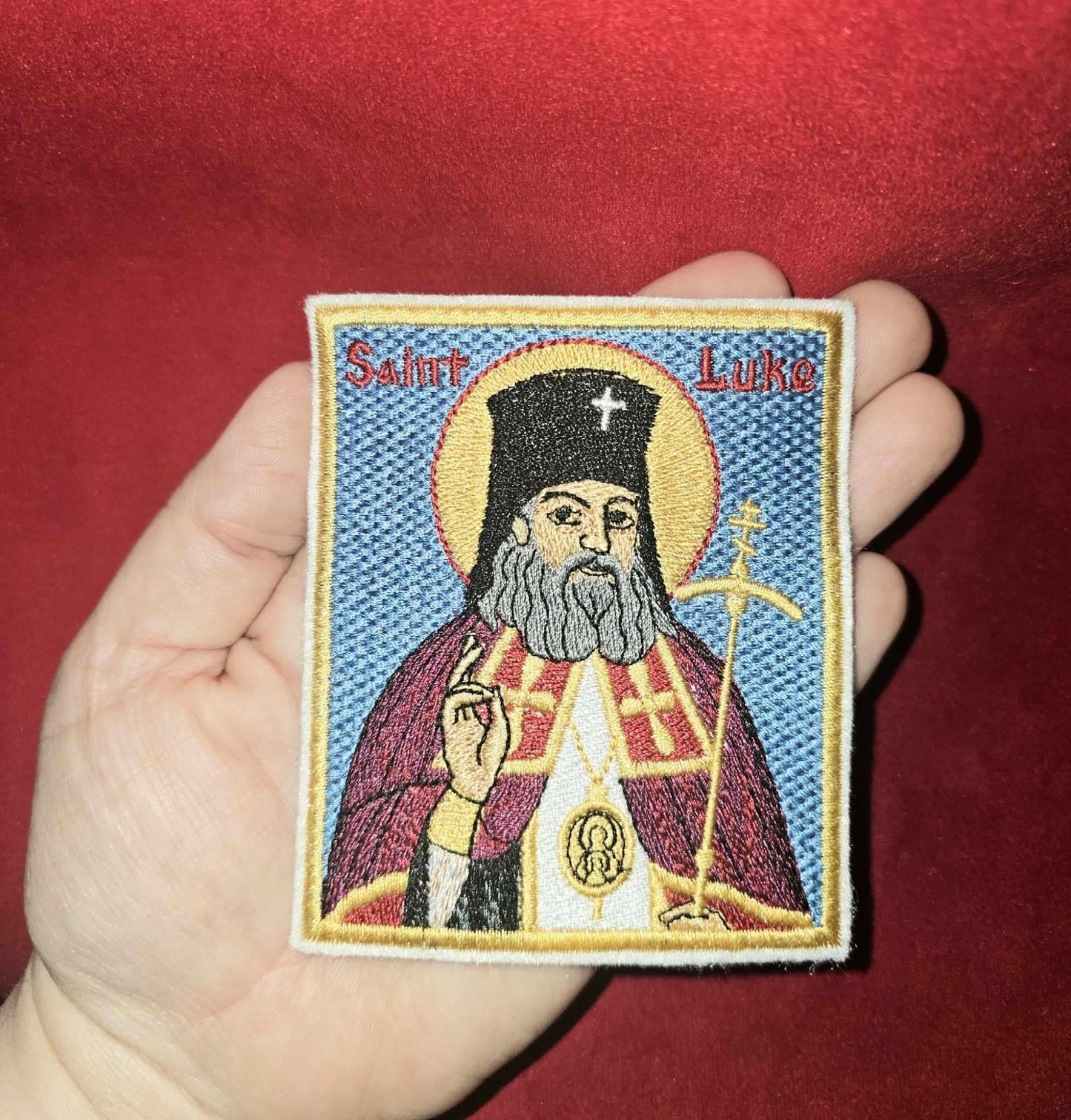 Saint Luke Bishop of Crimea Pocket Orthodox Icon or Patch - Handcrafted 3.35×3.94 inches