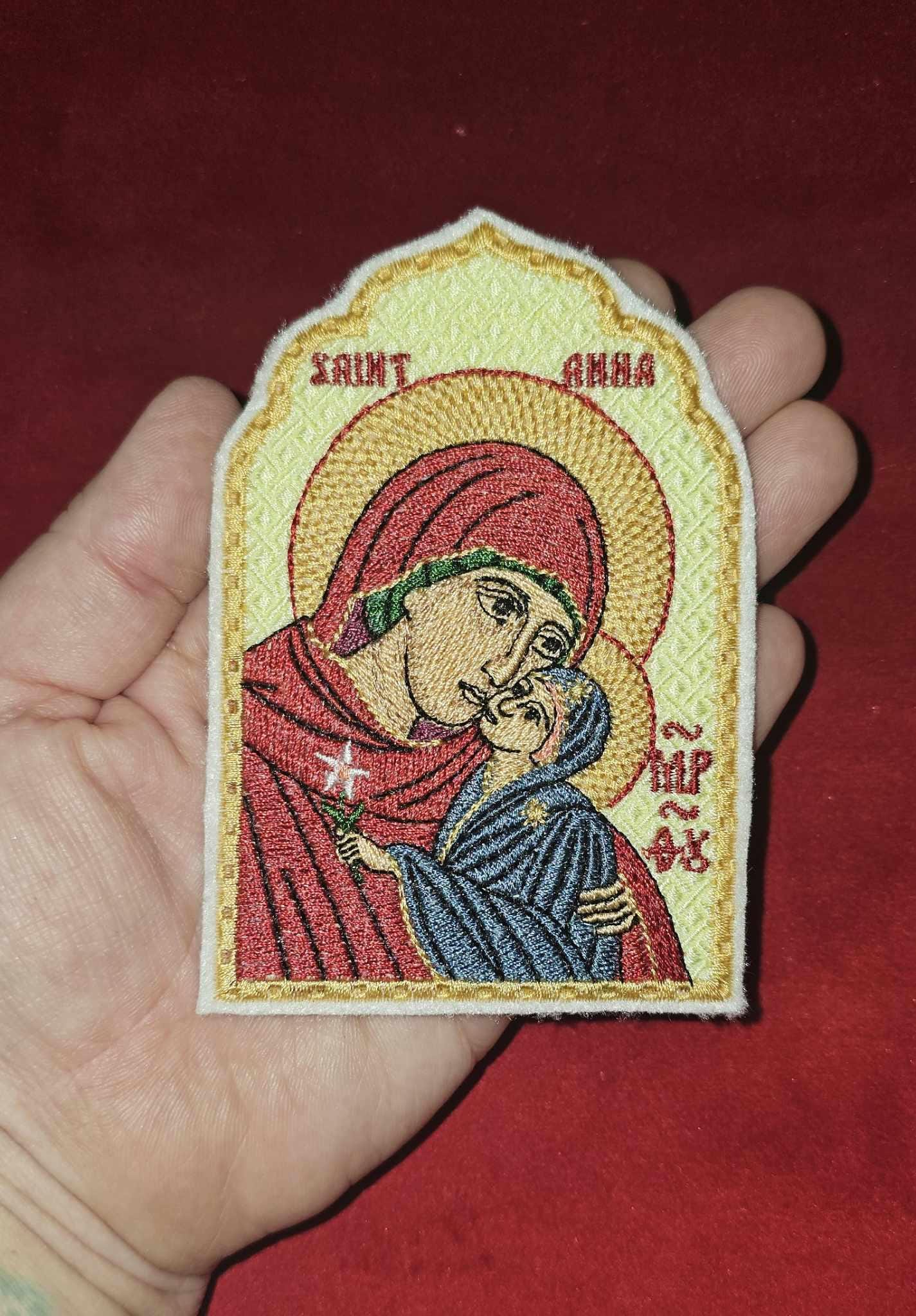 Saint Anna Pocket Icon or patch, Byzantine Orthodox Christian Icon 2.75×4.5