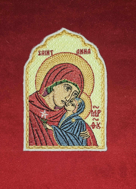 Saint Anna Pocket Icon or patch, Byzantine Orthodox Christian Icon 2.75×4.5