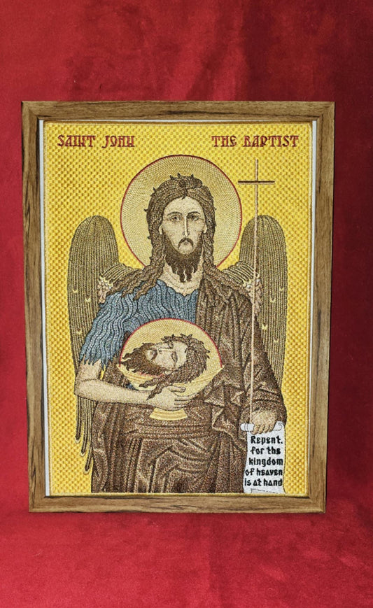 11x15 Saint John The Baptist "Angel of the Desert" Fully Embroidered Orthodox Icon