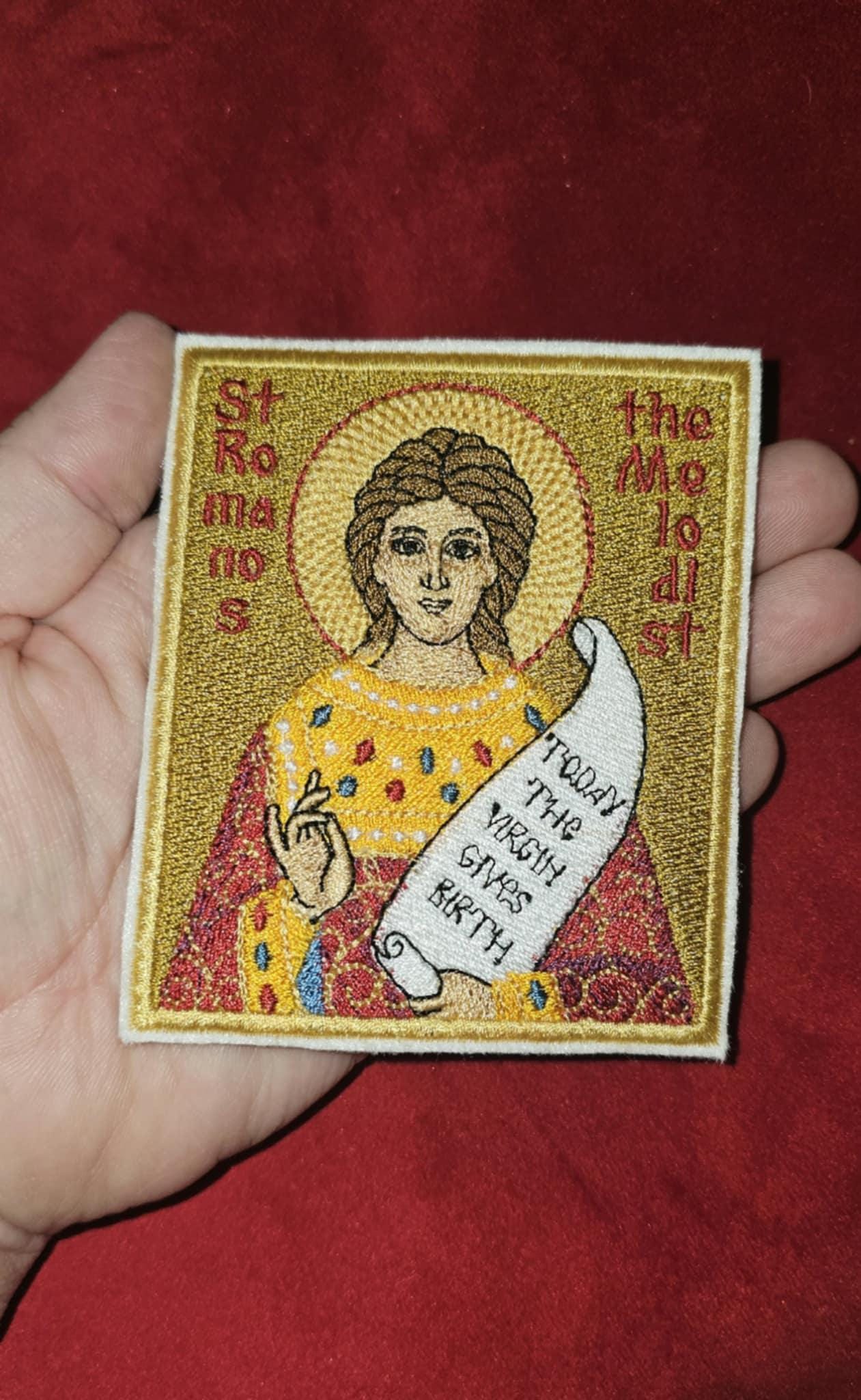 3.5x4" Saint Romanos The Melodist Orthodox Embroidered Pocket Icon or Patch