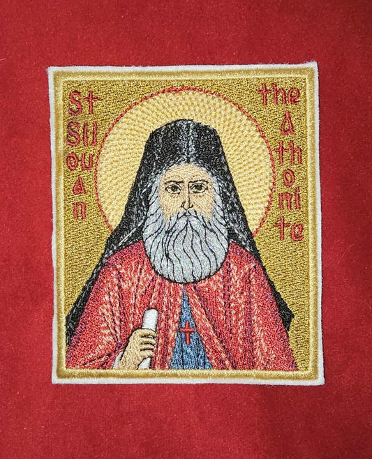 Saint Silouan the Athonite Orthodox Embroidered Pocket Icon  3.35x3.94" Handmade Christian Patch