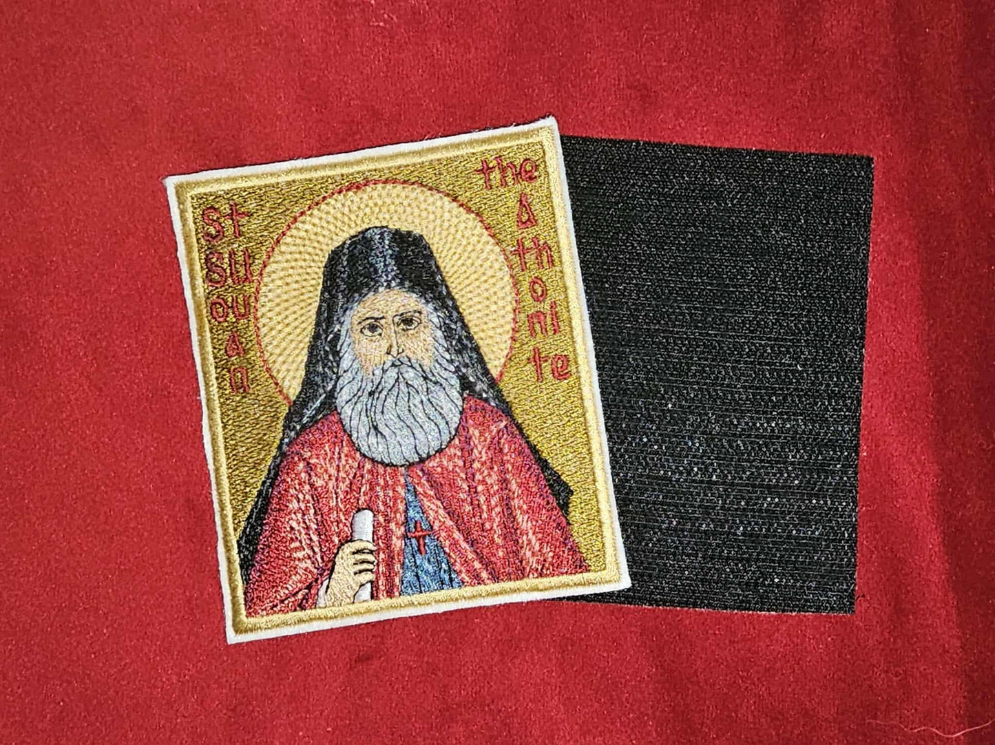 Saint Silouan the Athonite Orthodox Embroidered Pocket Icon  3.35x3.94" Handmade Christian Patch
