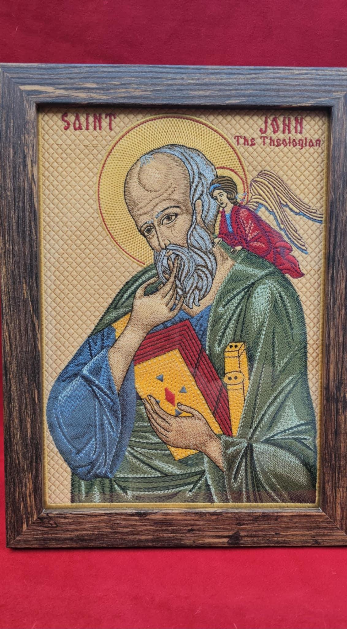 St. John the Theologian in Silence Icon  8x11 Embroidered Byzantine Orthodox Christian Wall Art