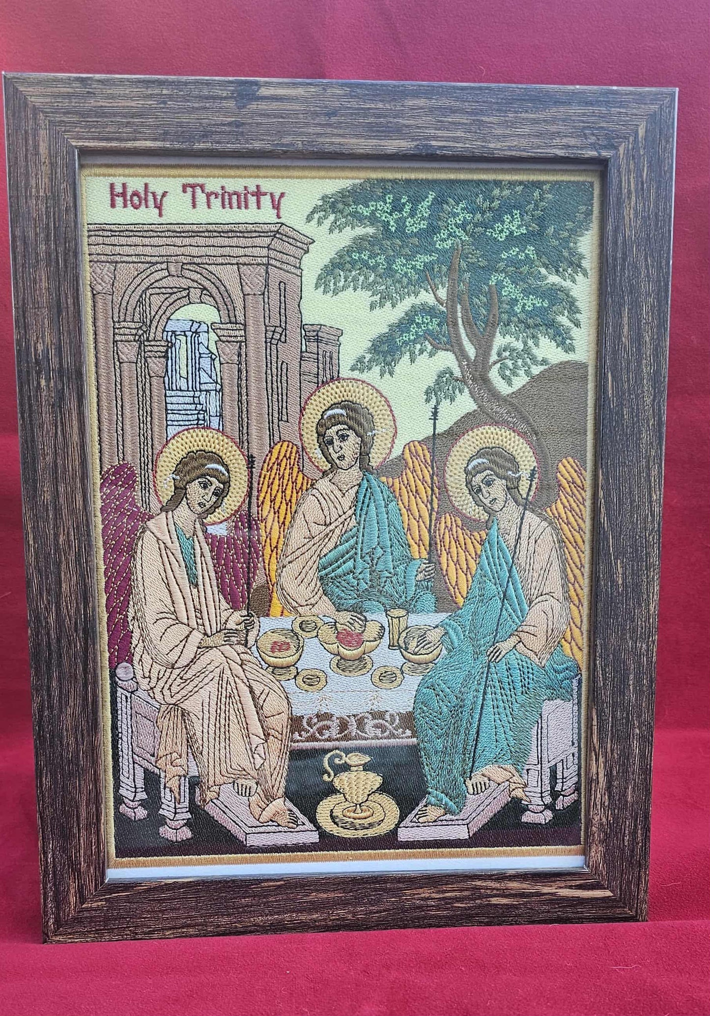 Embroidered Holy Trinity Icon Christian Wall Art, Religious Gift