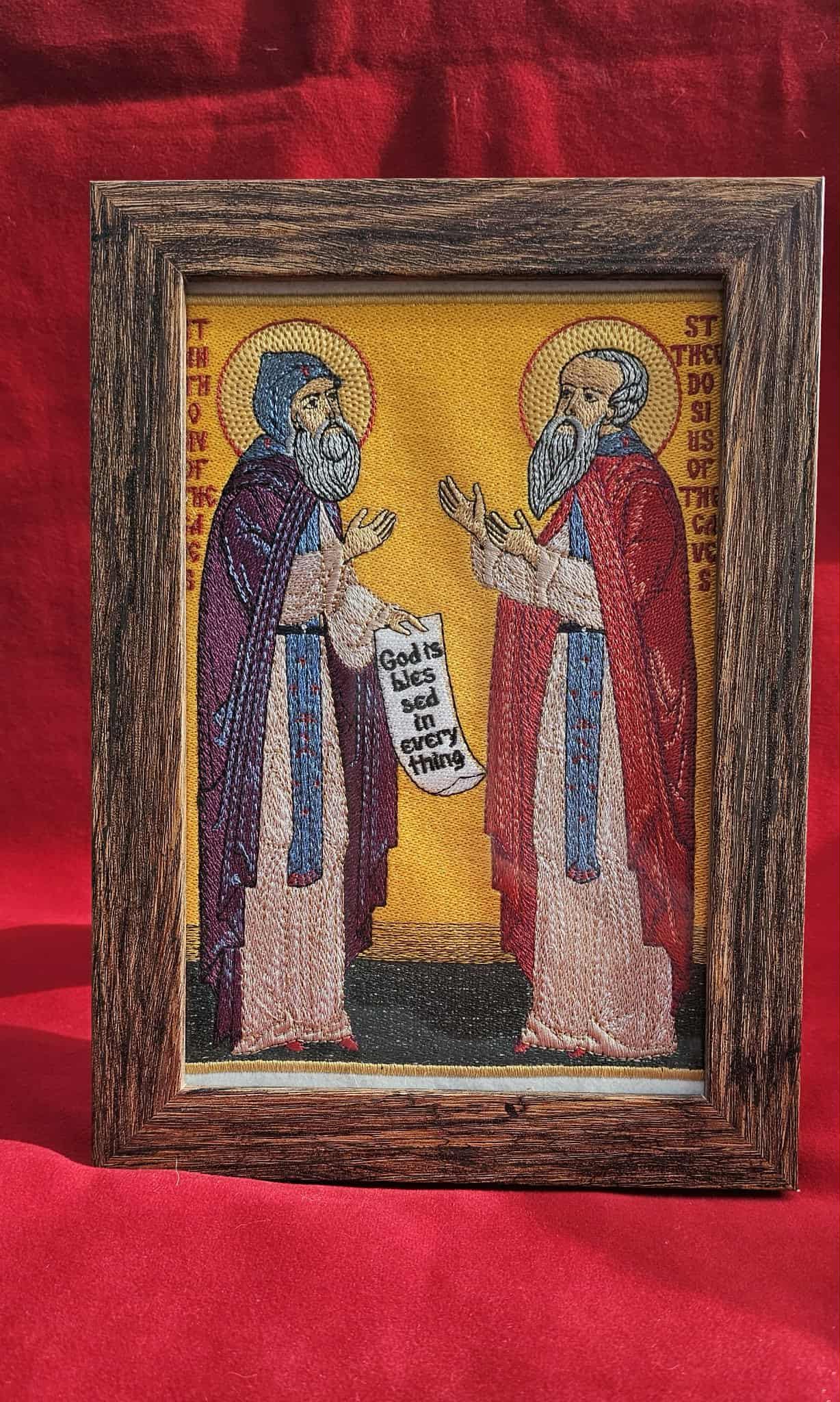 6x9 Saints Anthony and Theodosius of the Caves Orthodox Embroidered Icon | Kievan Monastic Fathers