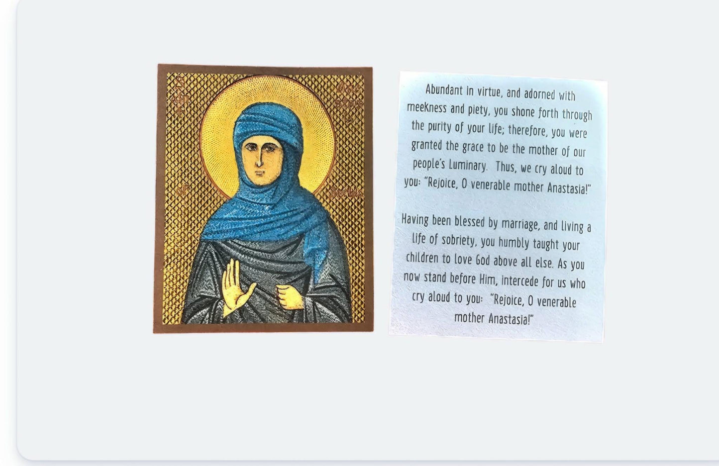 Embroidered St. Anastasia Icon | Byzantine Orthodox Prayer Card