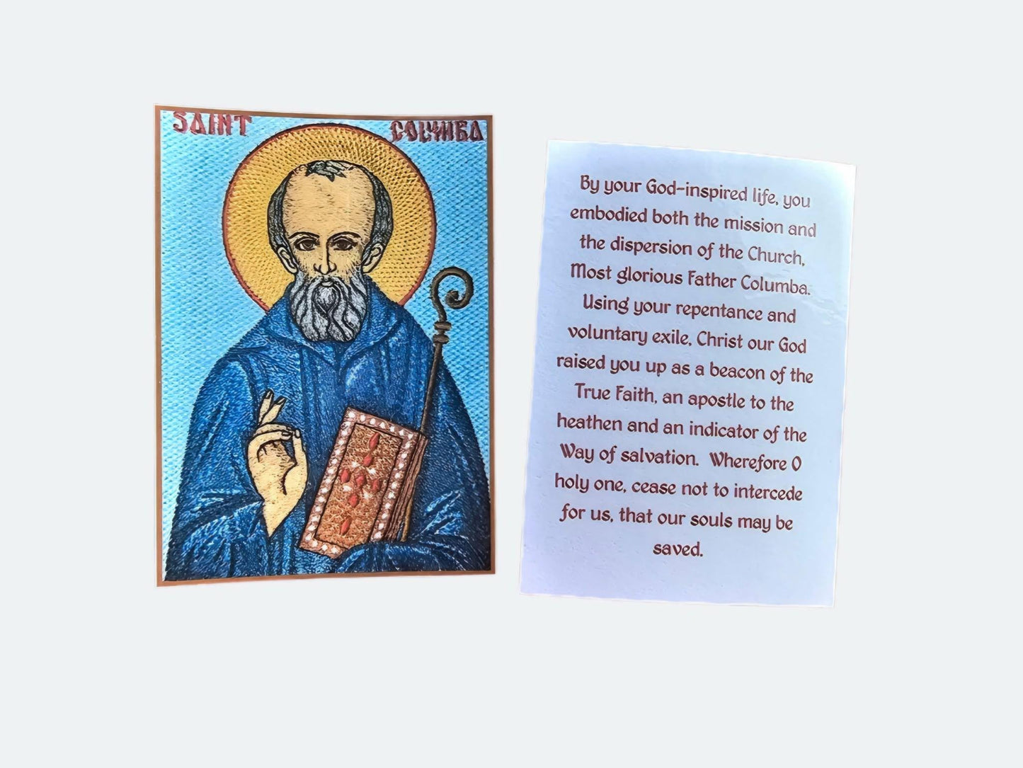 Saint Columba of Iona Prayer Card Orthodox Christian Embroidered Holy Card Orthodox Icon – Prayer Card – – Embroidered – 2.38 x 3.38 inches