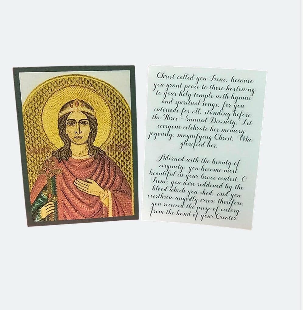 Saint Irene Prayer Card 2.38"x3.38" Laminated Orthodox Icon Card Small Pocket-Size Holy Card Handmade Devotional Gift