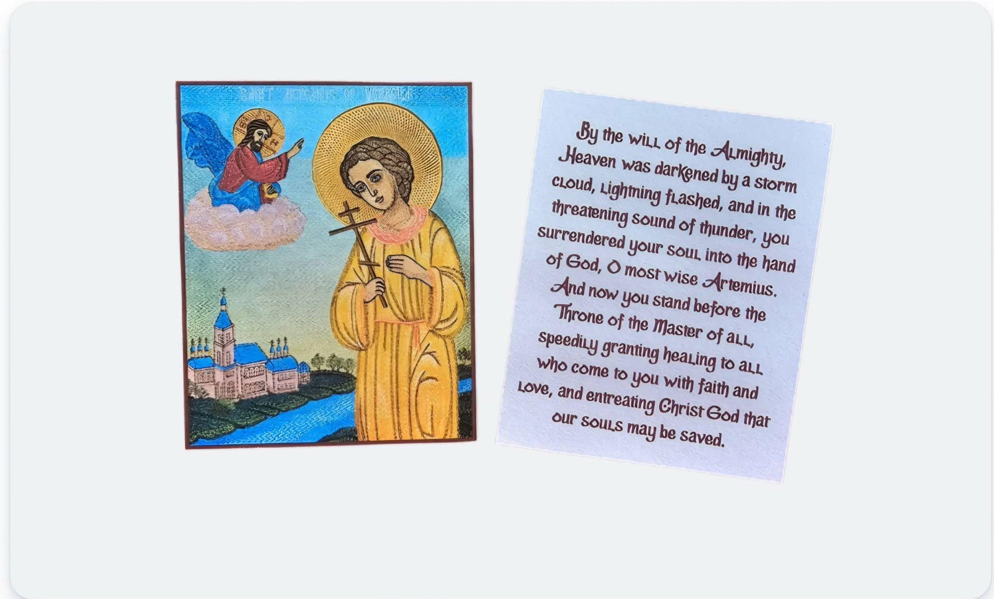 Saint Artemius Orthodox Prayer Card for Healing Byzantine Icon Pocket Prayer Card 5/8 x 3 3/8