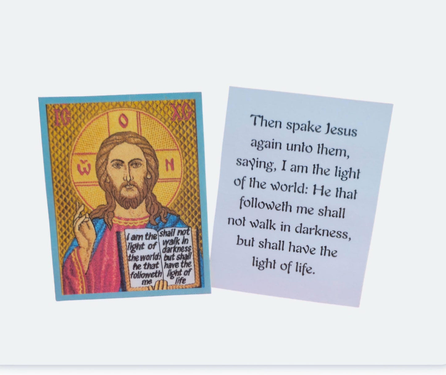 Orthodox Prayer Card Jesus Christ Light of the World Laminated Pocket Icon 2 3/8 x 3 Byzantine Christian Devotional Card