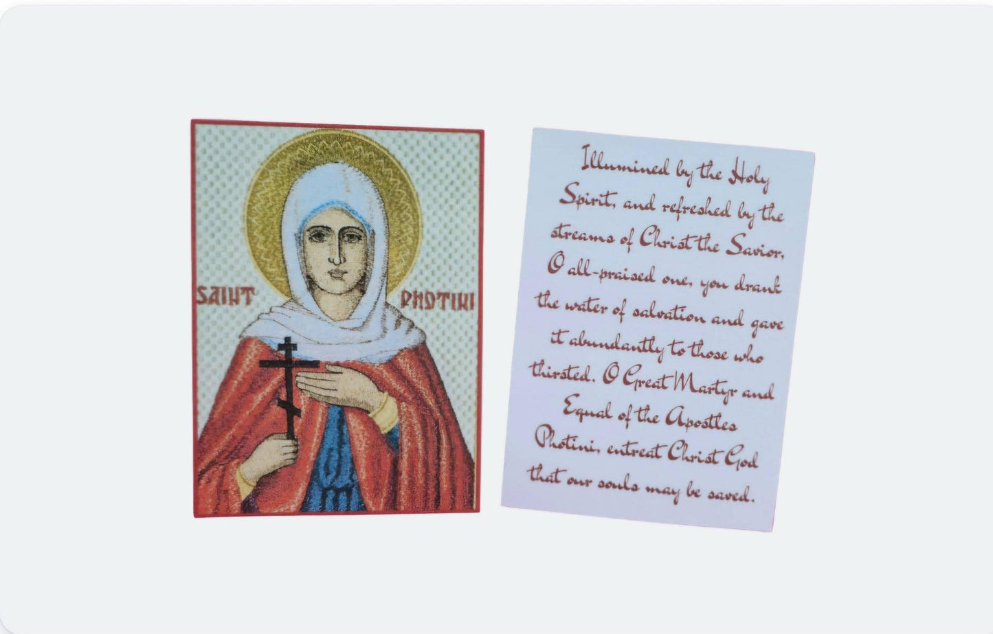 Orthodox Prayer Card Saint Photini Illuminated by the Holy Spirit 2.44 × 3.38 in