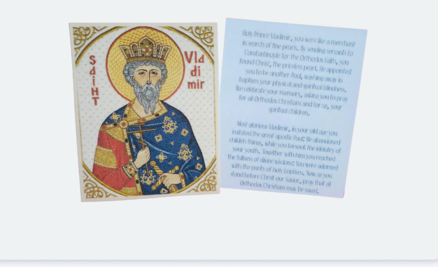 Orthodox Prayer Card Saint Vladimir Enlightener of Rus 2.75 × 3.38 in