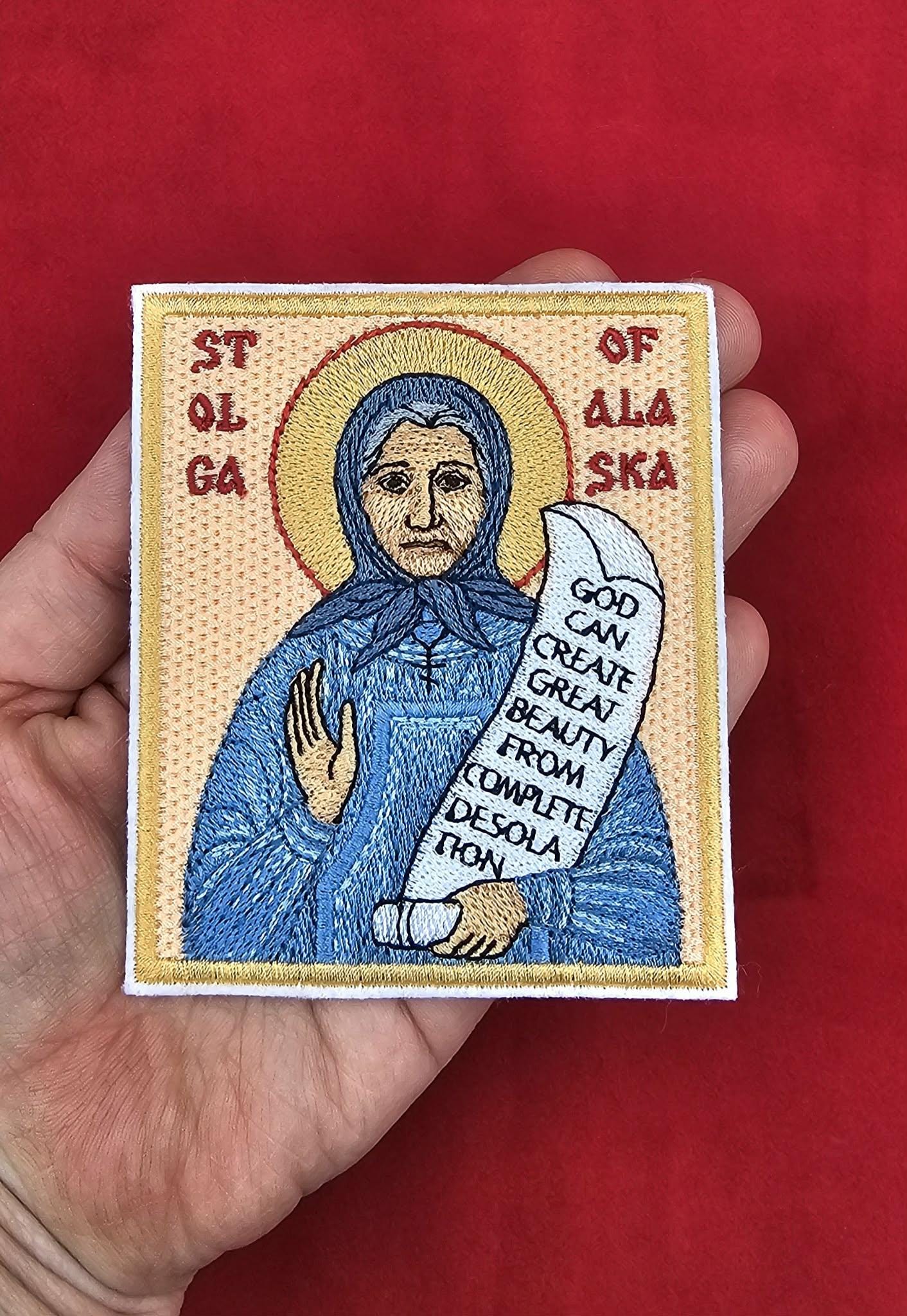 Saint Olga of Alaska Orthodox embroidered icon, 3.5x4, pocket size