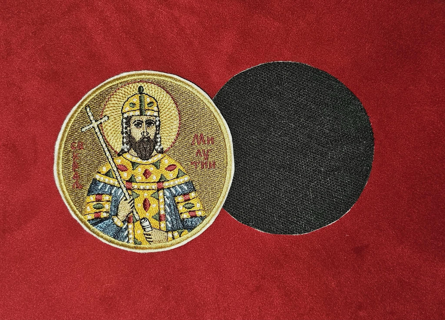 Saint Stefan Milutin Orthodox Pocket embroidered icon, pocket size, round