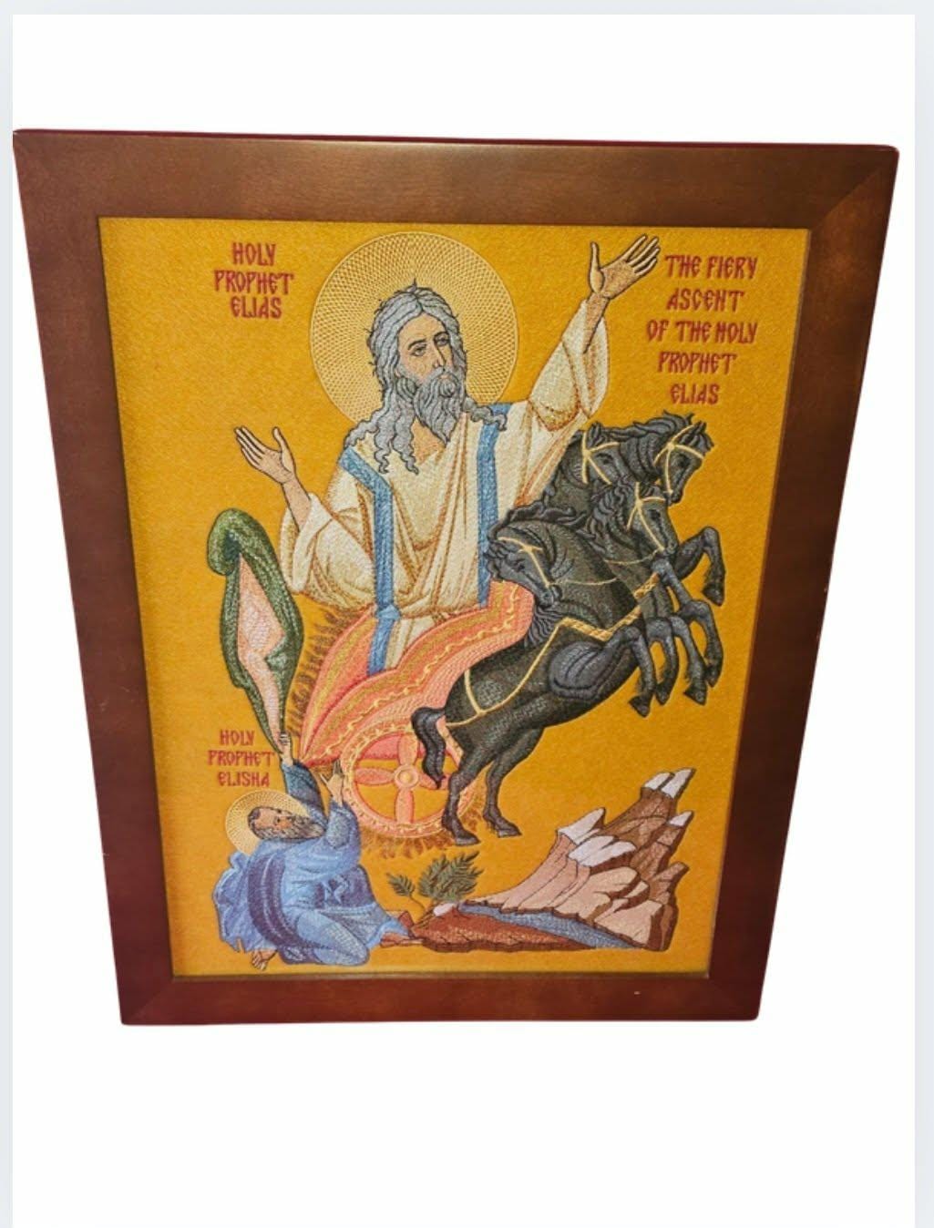 The Fiery Ascent of the Prophet Elijah 12x16 Orthodox embroidered icon, 12x16